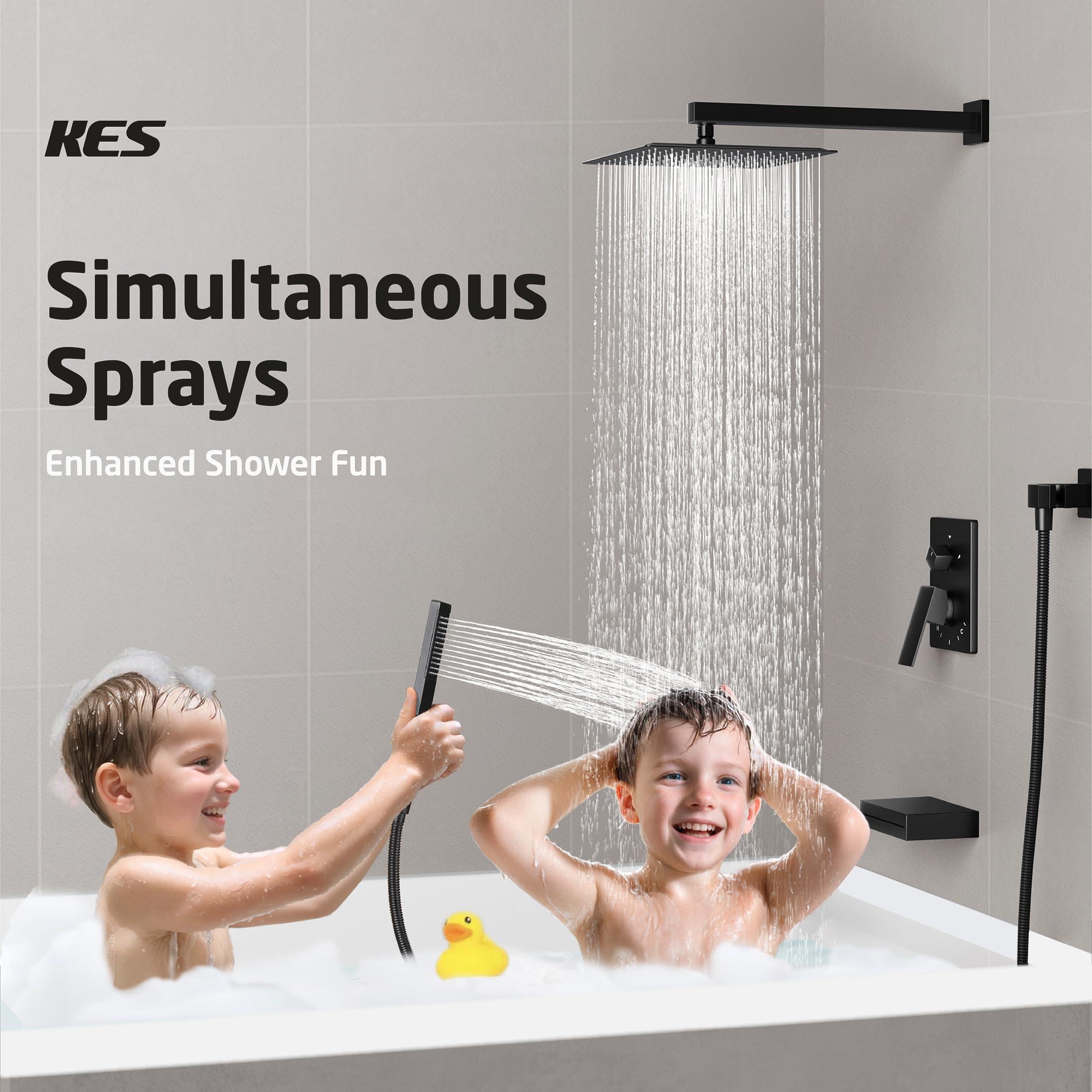 KES Shower System with Tub Spout, Matte Black Shower Faucet Set Complete 10 Inch Rain Shower Head with Handheld Spray and Waterfall Bathtub, cUPC Pressure Balance Shower Valve Trim Kit, XB6305F18-BK - Image 3