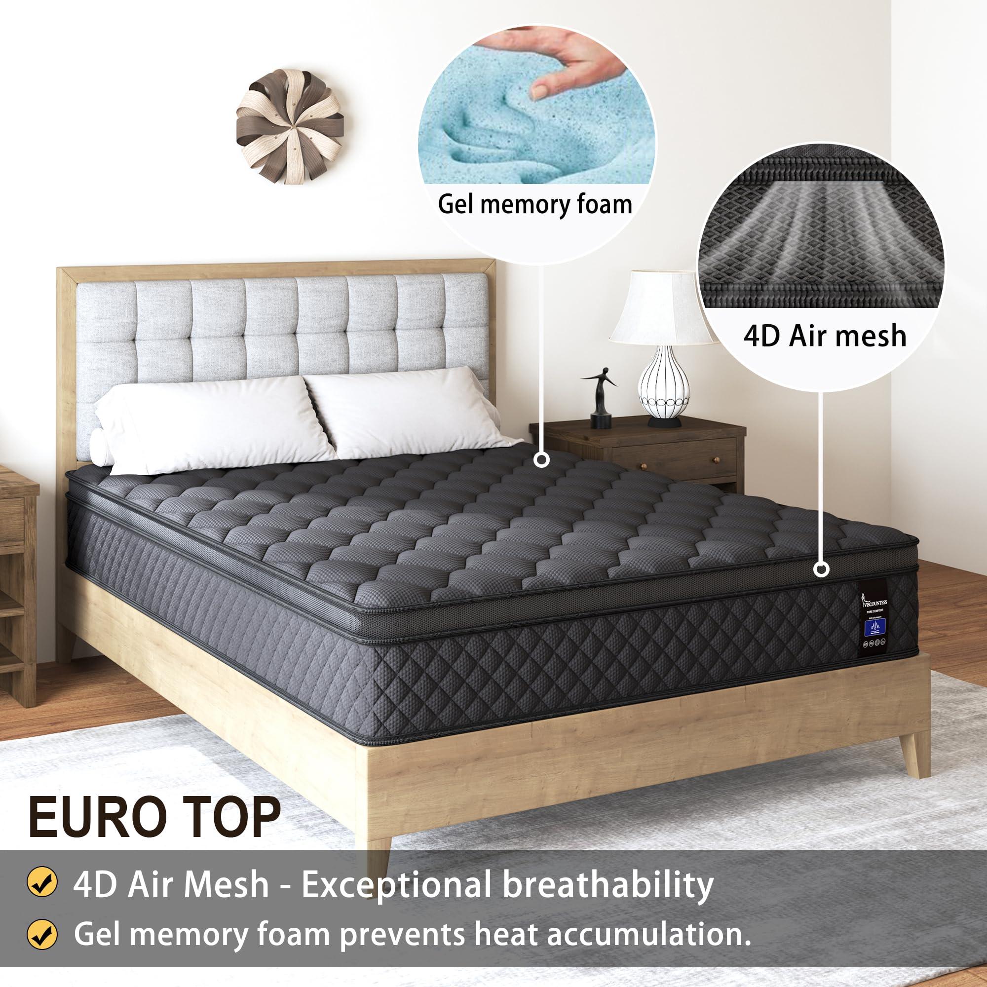 VISCOUNTESS Queen Mattress, 14 Inch Hybrid Mattresses Euro Top Medium Firm for Back & Lumbar Support, 100 Night Trial, Individual Pocket Spring Bed for Motion Isolation & Pressure Relief - Image 4