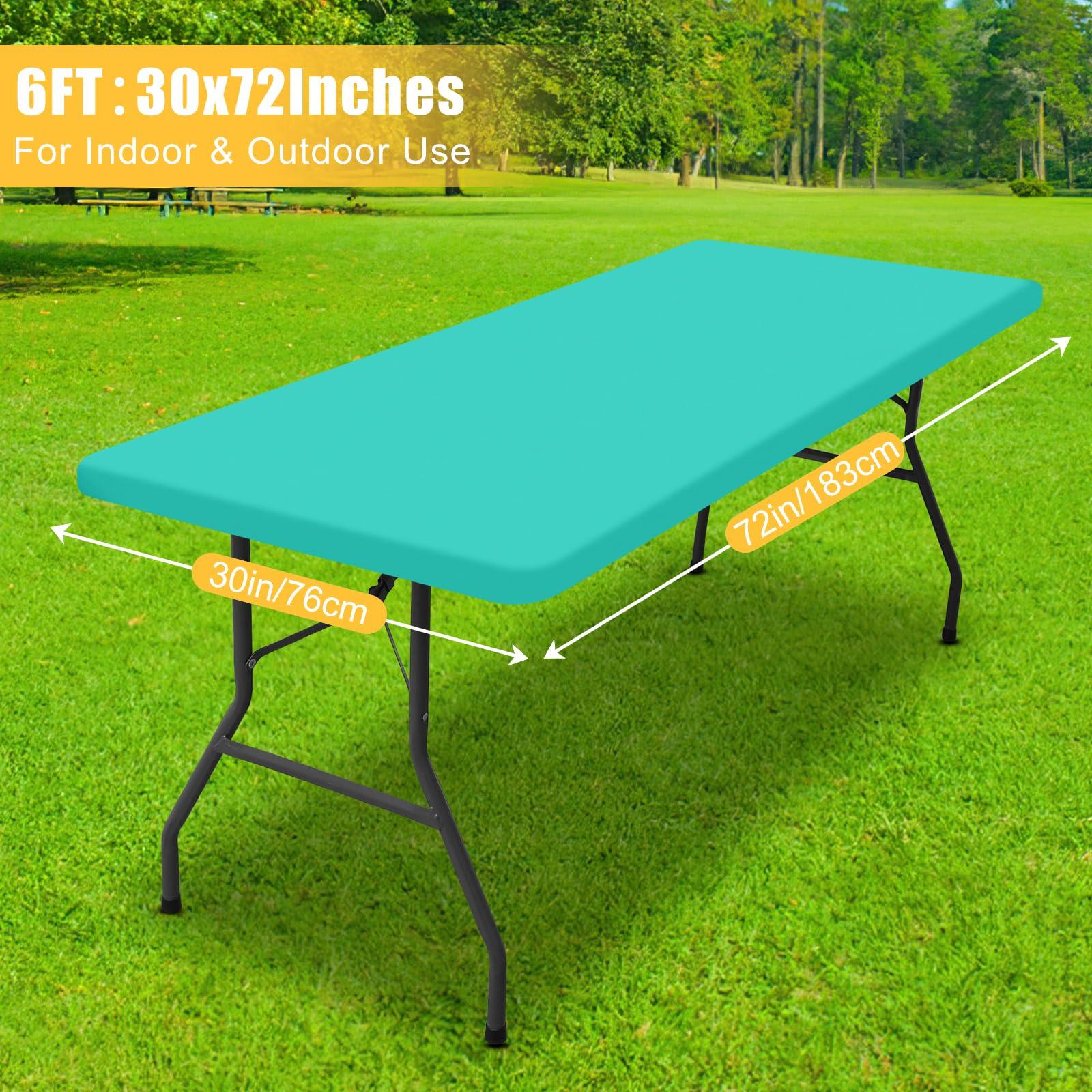 Spotjoy Rectangle Table Cloth, Waterproof Elastic Fitted Tablecloth for 6 Foot Folding Tables, Washable Polyester Tablecloths for Picnic, Camping, Outdoor (Aqua, 30"x72") - Image 7