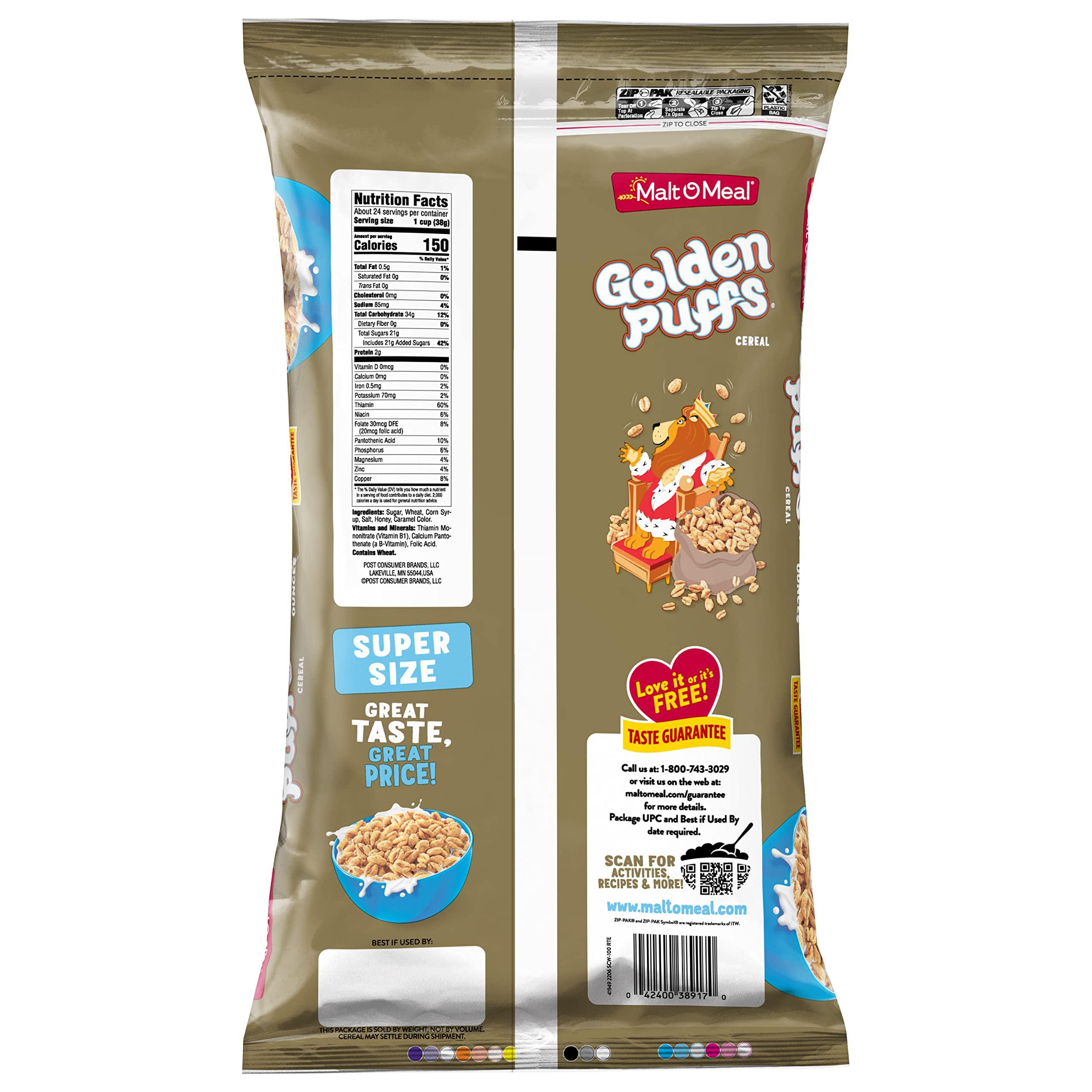 Malt-O-Meal Golden Puffs Sweetened Puffed Wheat Breakfast Cereal, Bulk Family Size, 32 oz Resealable Bag - Image 9
