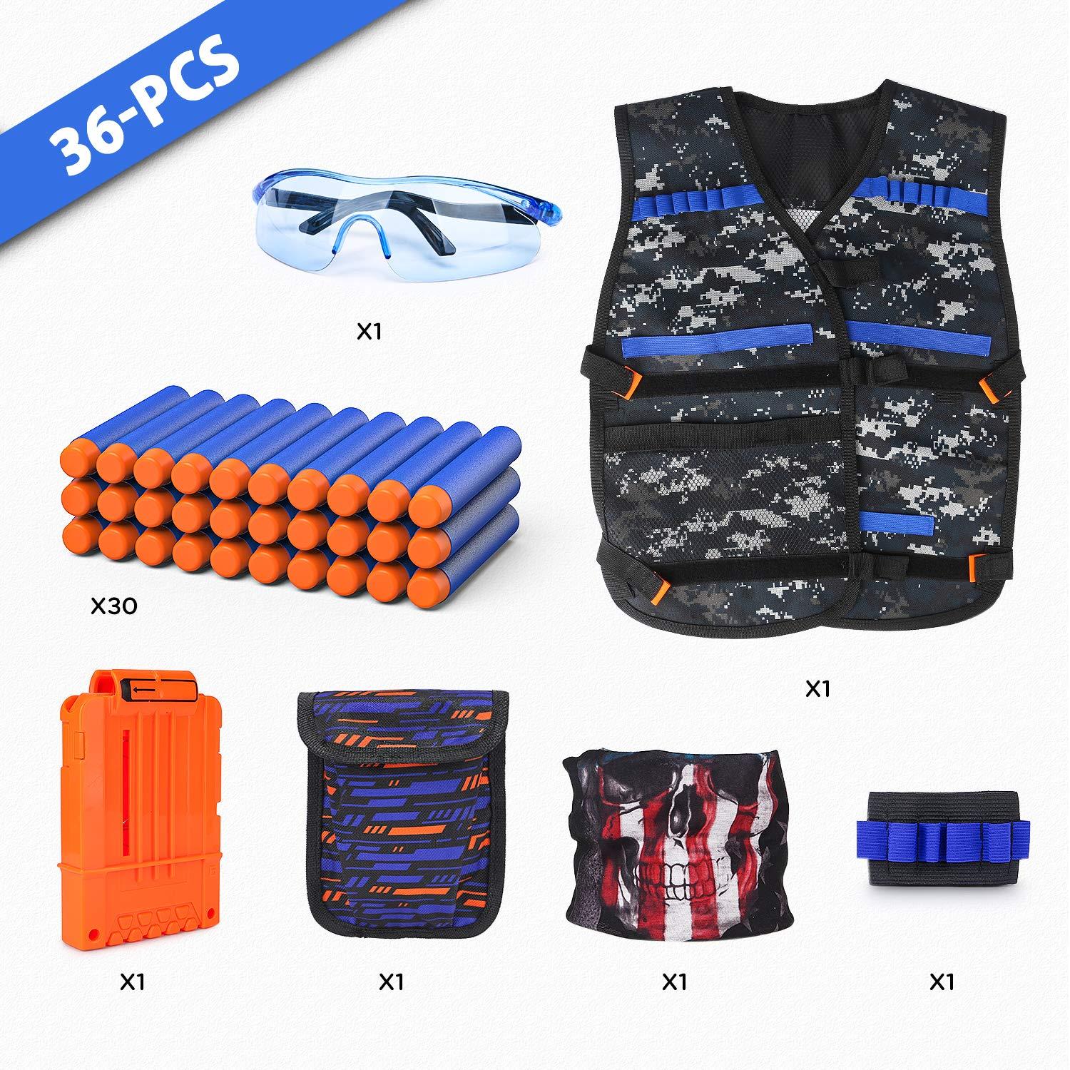 Kids Tactical Vest Kit for Nerf Guns Series with Refill Darts,Dart Pouch, Reload Clips, Tactical Mask, Wrist Band and Protective Glasses, Toys for 8 9 10 11 12 Year Boys - Image 3