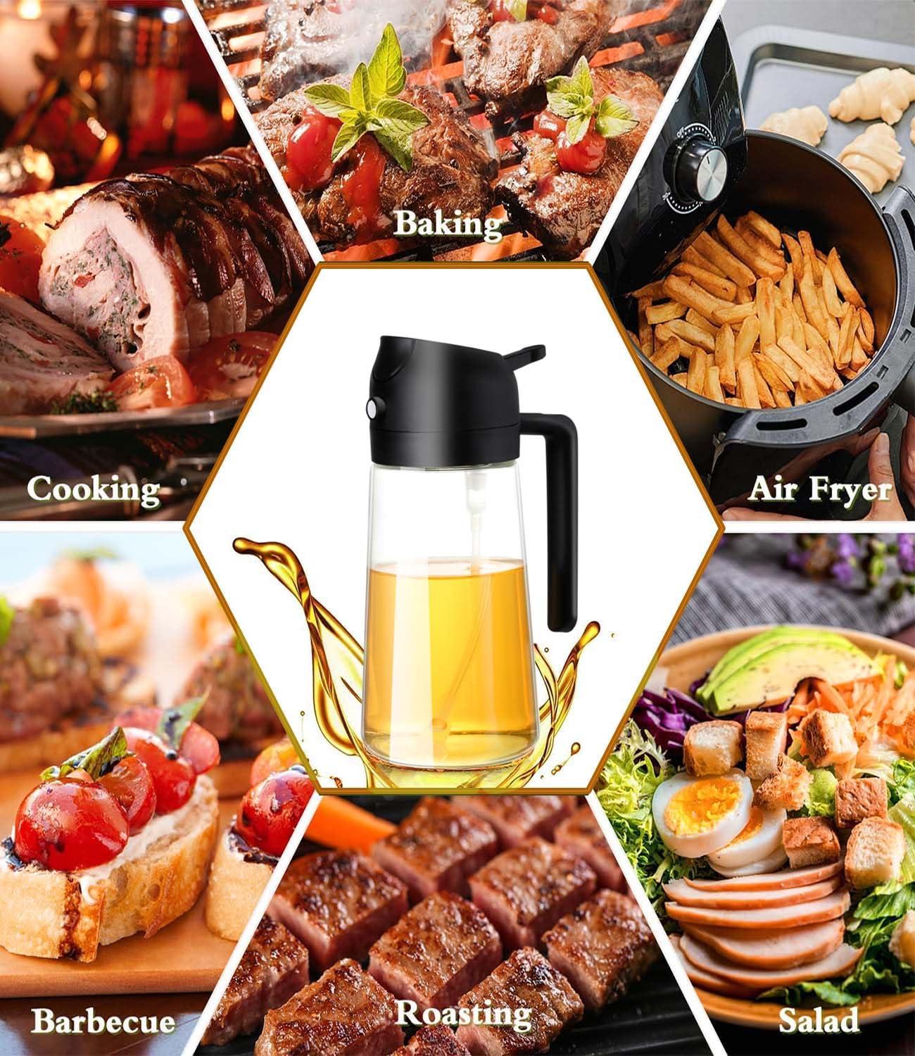 Arsatbs Oil Sprayer for Cooking 2 in 1 Olive Dispenser Bottle 16oz/470ml Kitchen Gadgets for Air Fryer, Salad, BBQ - Glass Mister Spray -Transparent Black - Image 6