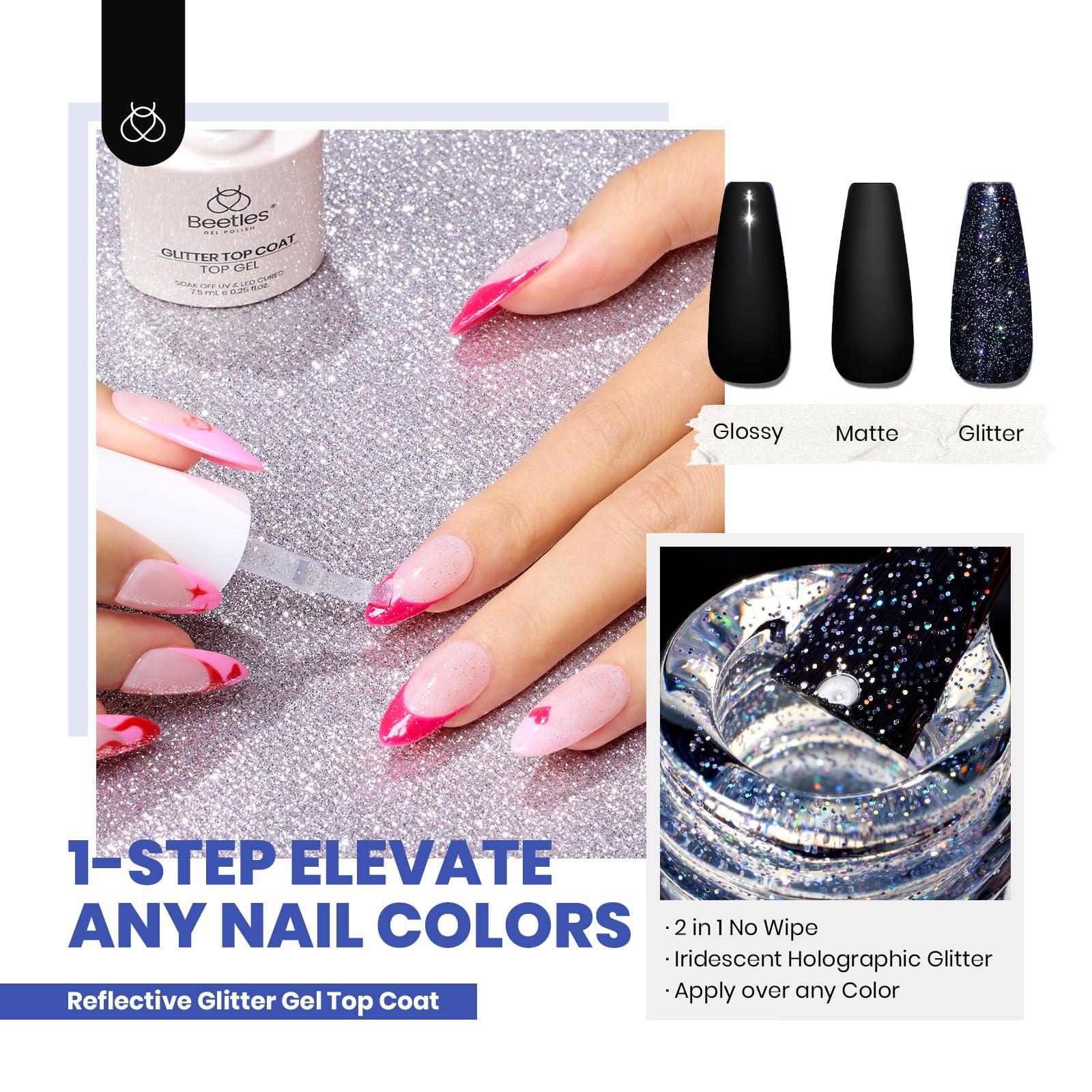 beetles Gel Polish 44pcs Gel Nail Polish Set 36 Colors Nude White Hot Pink Red Blue Black Brown with Base Coat Glossy Matte Glitter Top Coat Gifts for Women Colorful Muse - Image 7