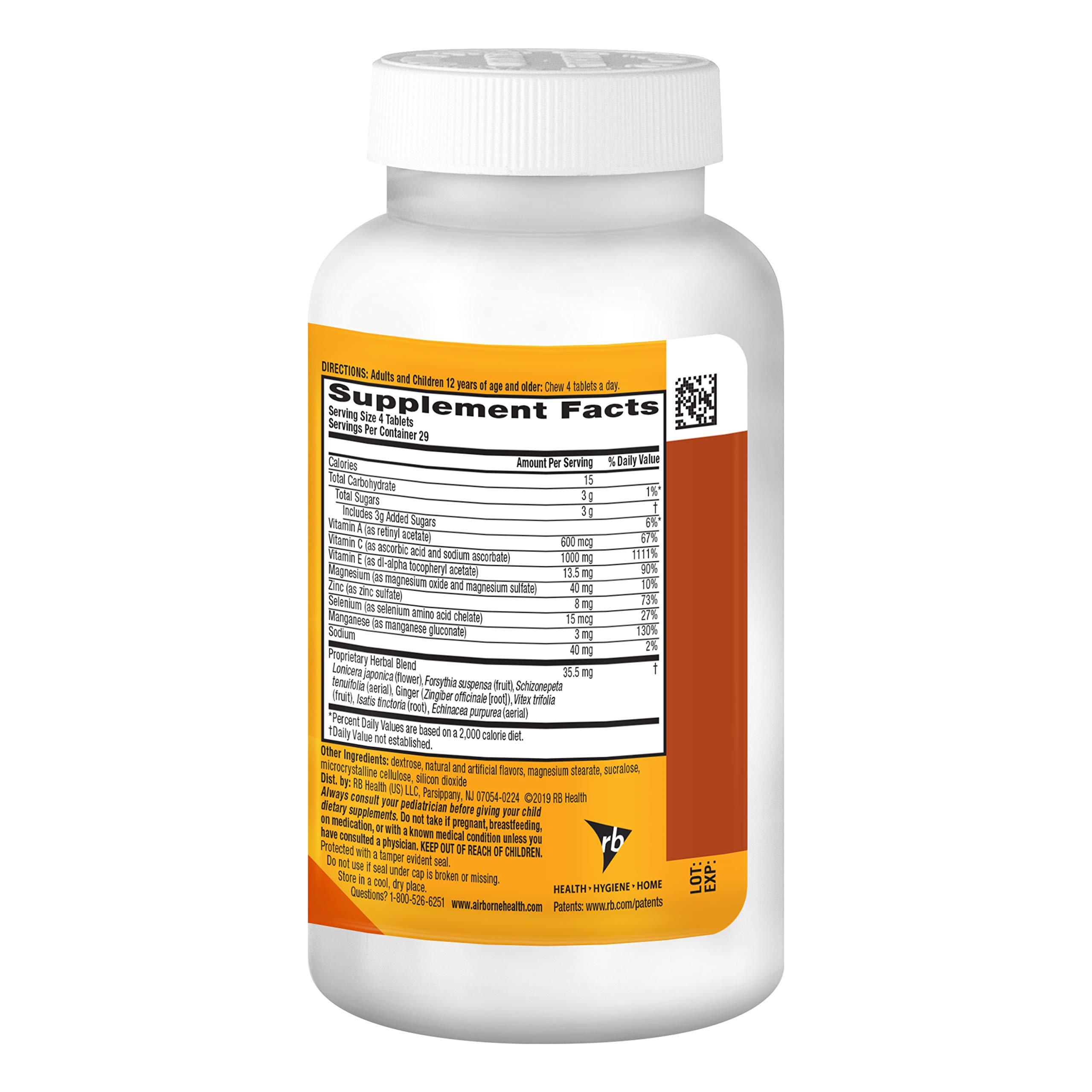 Airborne Vitamin C 1000mg (per Serving) - Citrus Chewable Tablets (116 Count in a Bottle), Gluten-Free Immune Support Supplement, with Vitamins A C E, Zinc, Selenium, Echinacea, Ginger, Antioxidants - Image 9