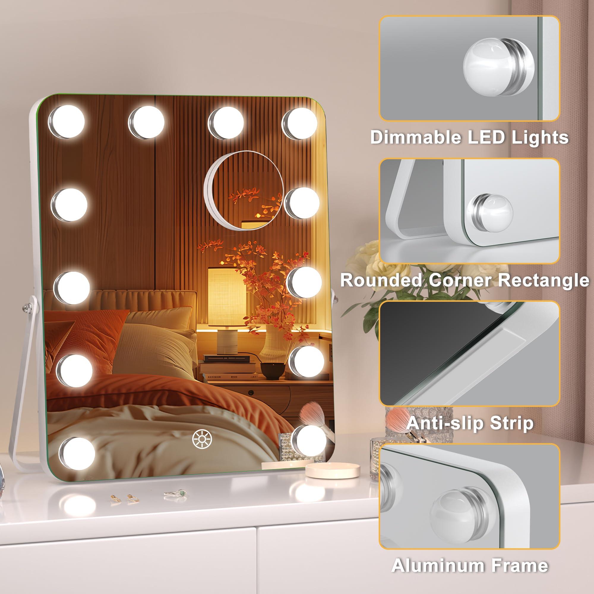 Hasipu Vanity Mirror with Lights, Hollywood 10" x 14" LED Makeup Mirror, 3 Modes Light, Smart Touch Control Dimmable, 360°Rotation, Rounded Rectangle White Frame - Image 6