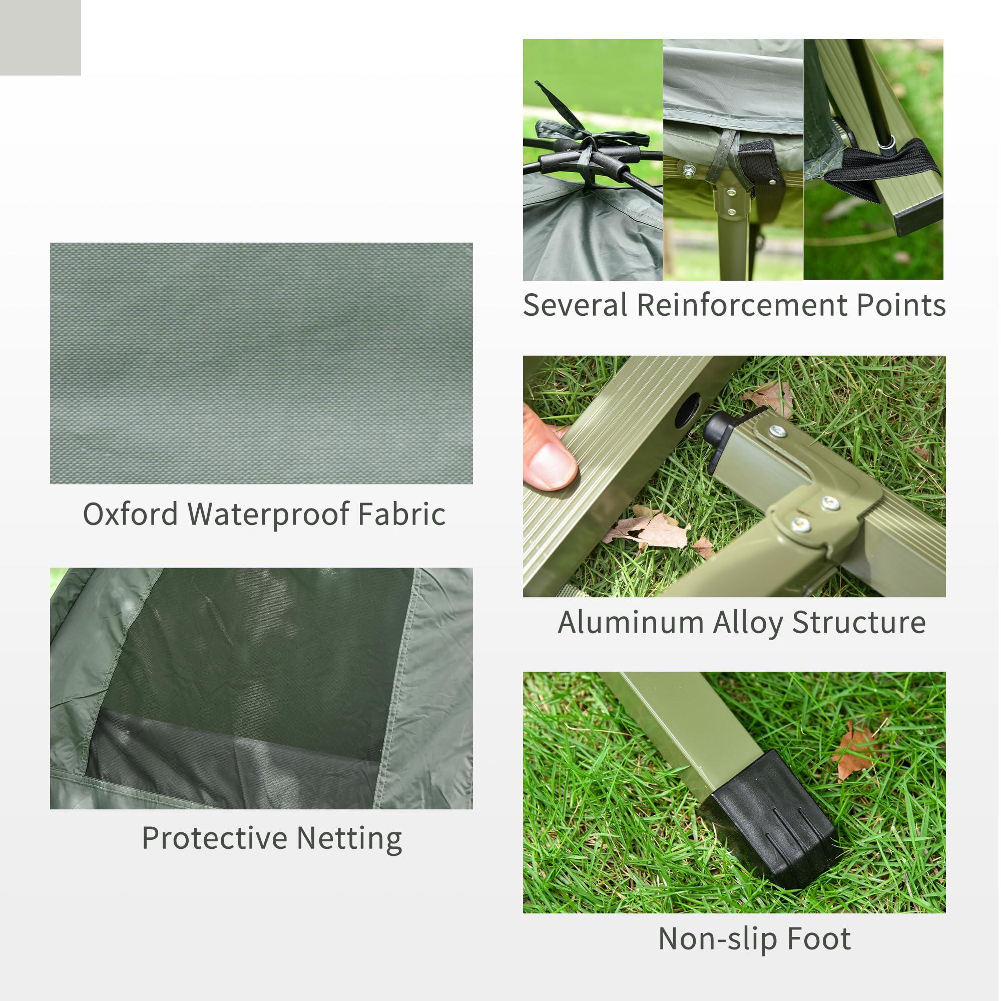 Outsunny Multifunctional Folding Camping Cots for Adults, Elevated Tent with Sleeping Bag, Thick Air Mattress Pad, Portable Single Sleeping Cot Camping Bed - Image 7