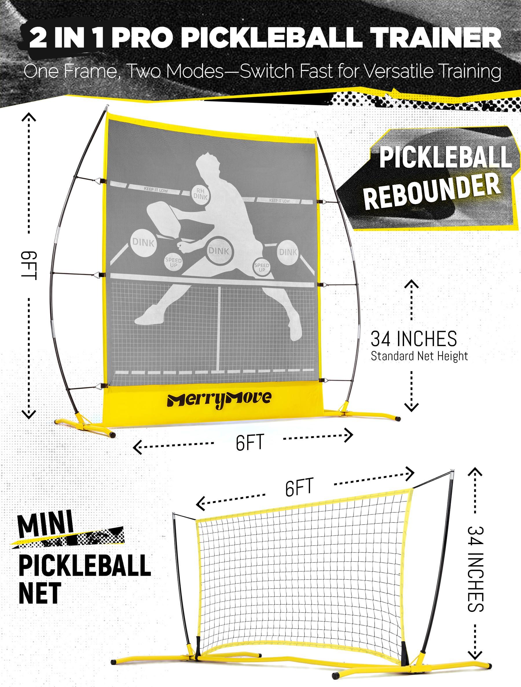 MerryMove Pickleball Practice Rebounder Net: Pickleball Rebounder or 6FT Mini Pickle Ball Net Portable for Outdoor Driveway Backyard and Indoor Garage - 2in1 Trainer for Dink Volley Training - Image 2