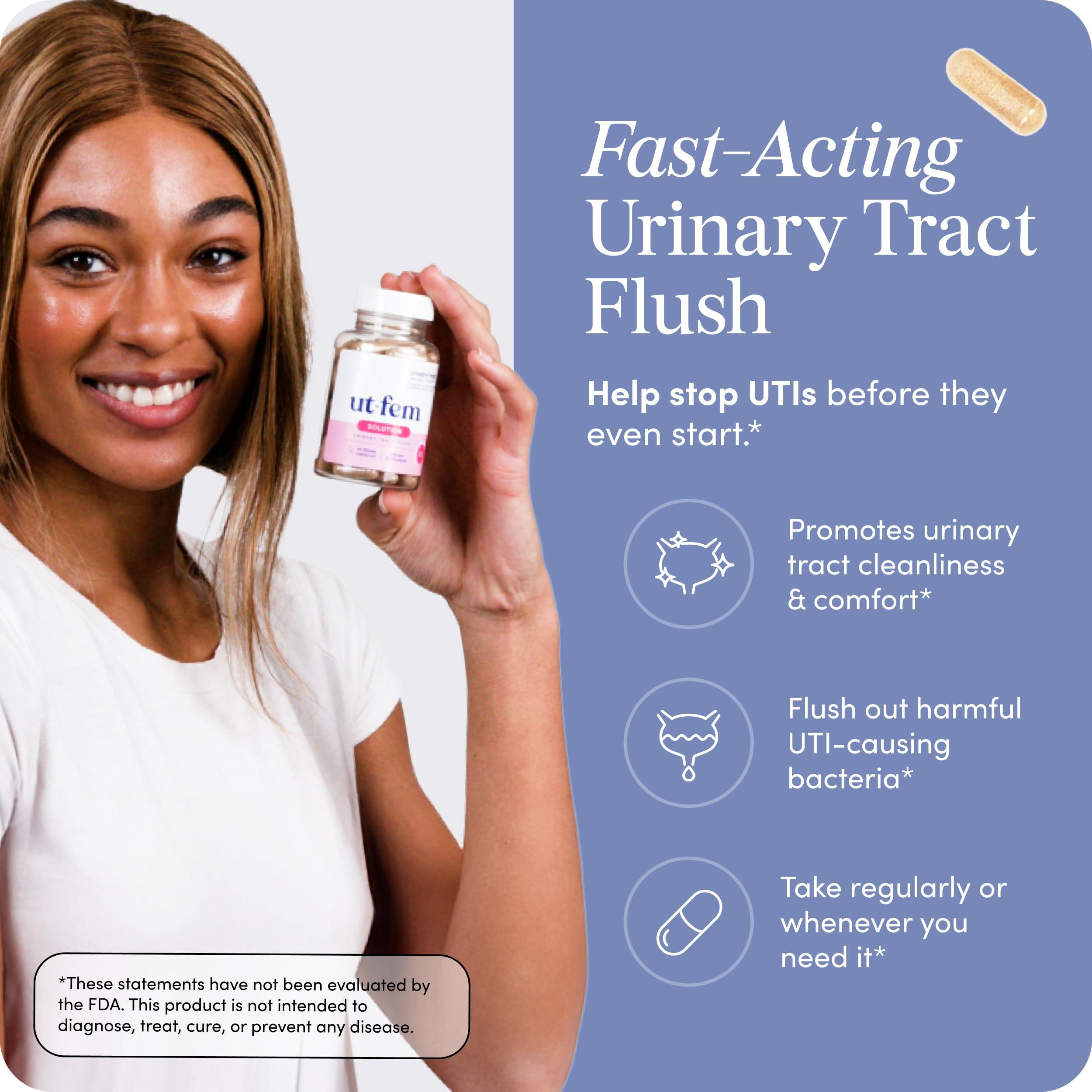 UT-Fem Solution - Fast-Acting Urinary Tract Flush for Women, Proactive UTI Support, Promotes Cleansing & Comfort, Clinical-Strength D-Mannose, Cranberry, and Natural Ingredients - 60 Vegan Capsules - Image 2