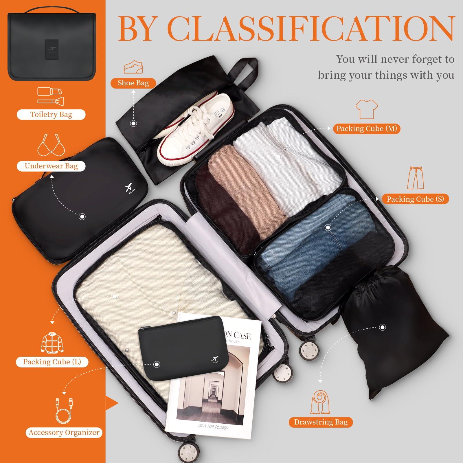 HOTOR Packing Cubes for Suitcases - 8 Pieces, Light Packing Cubes for Travel, Premium Suitcase Organizer Bags Set, Space-Saving Luggage Organizers, Travel Accessories and Essentials, Black - Image 5
