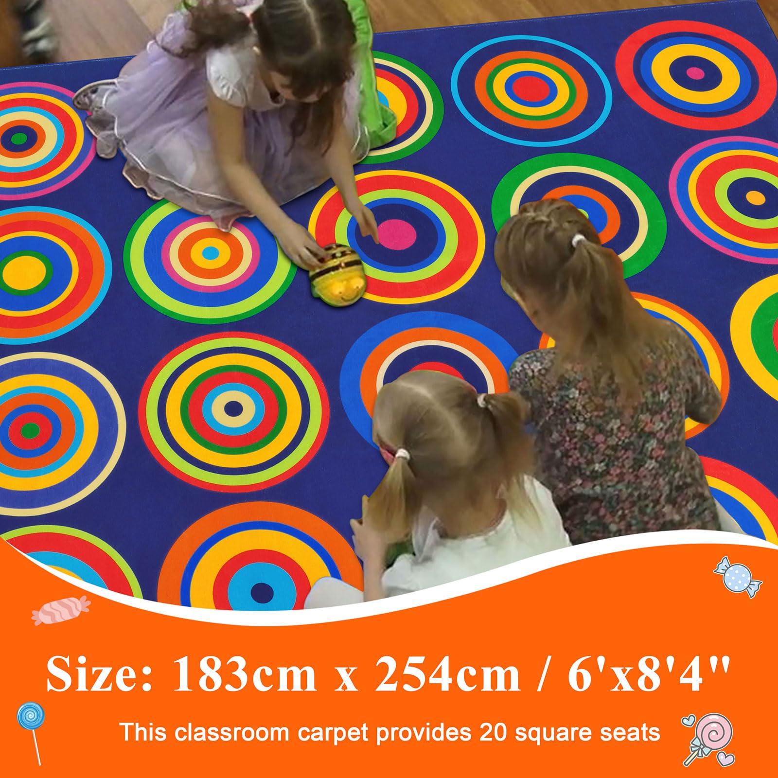 Large Classroom Rug Colorful Sit Spots Kids Rugs for Preschool Non Slip Floor Carpet Fun Playmat for Daycares Playroom Elementary Nursery Decor, Seats 20, 6'X8'4", Blue - Image 5