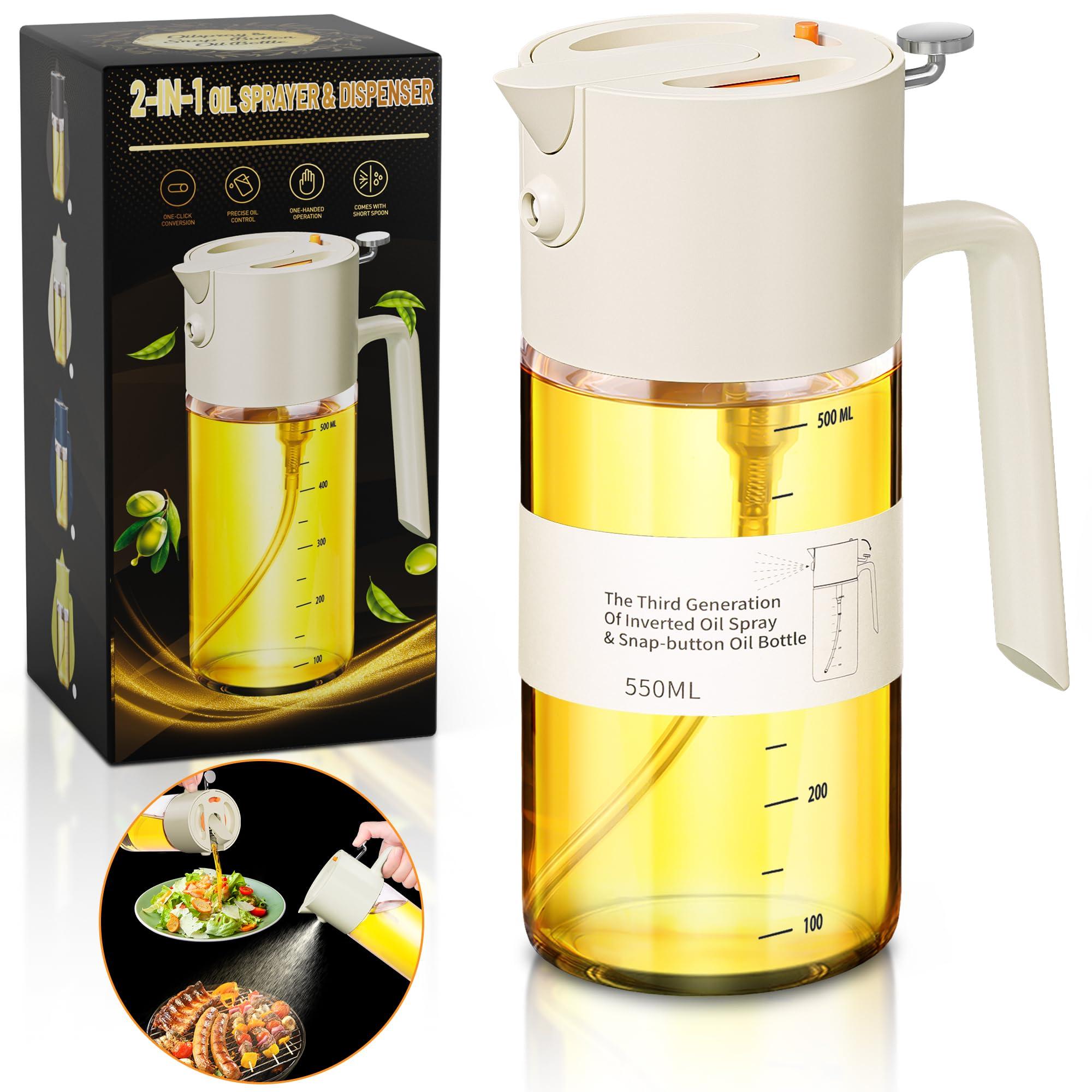 Costop Oil Sprayer for Cooking, 2025 Large Advanced Olive Oil Dispenser Bottle,500ml/17oz Glass Olive Oil Sprayer,2 in 1 Even Spray with Portion Control for Kitchen, Air Fryer, Salad, BBQ - White