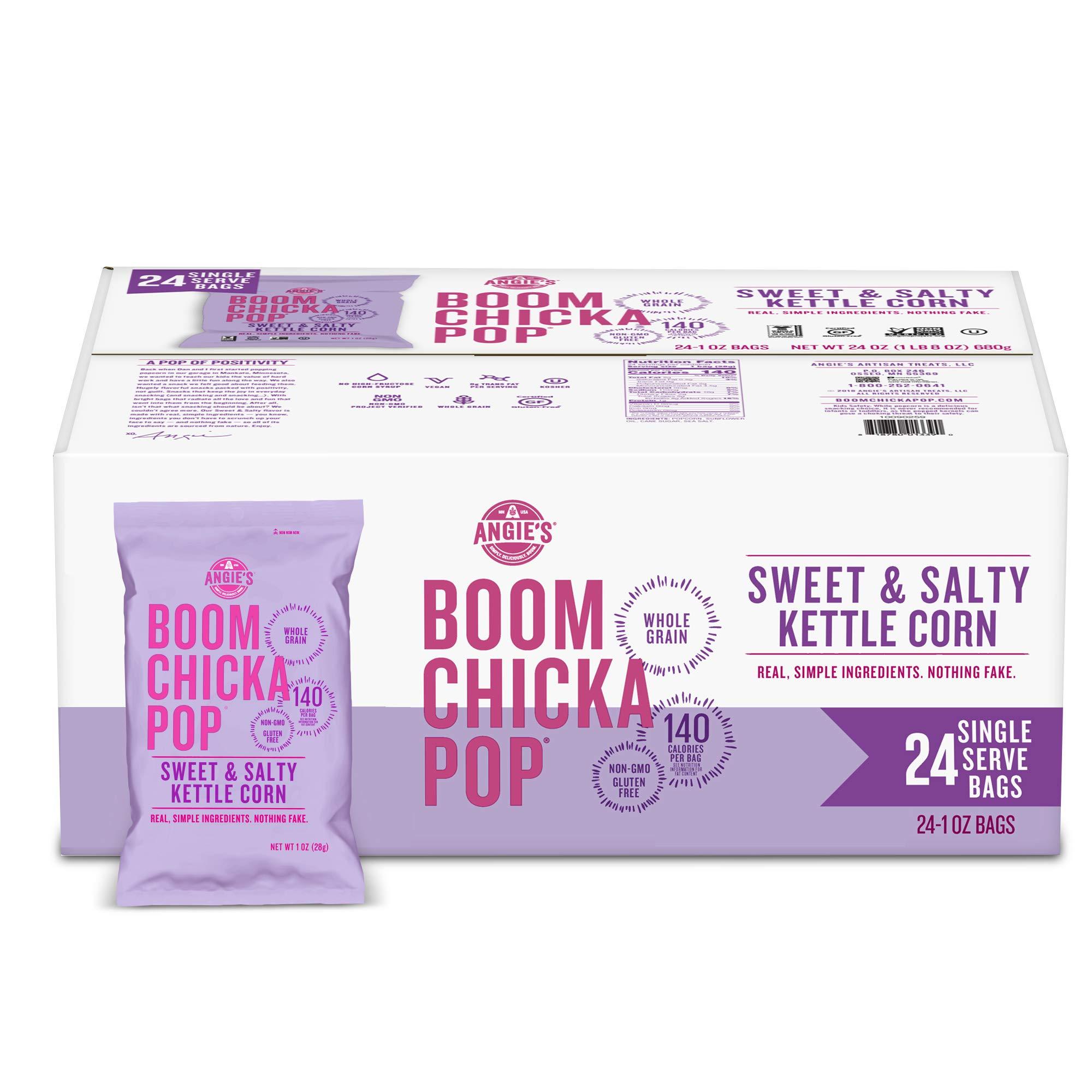 Angie's BOOMCHICKAPOP Sweet & Salty Kettle Corn Popcorn, Lunchbox Snack, 1 oz. Individual Bag (Pack of 24)