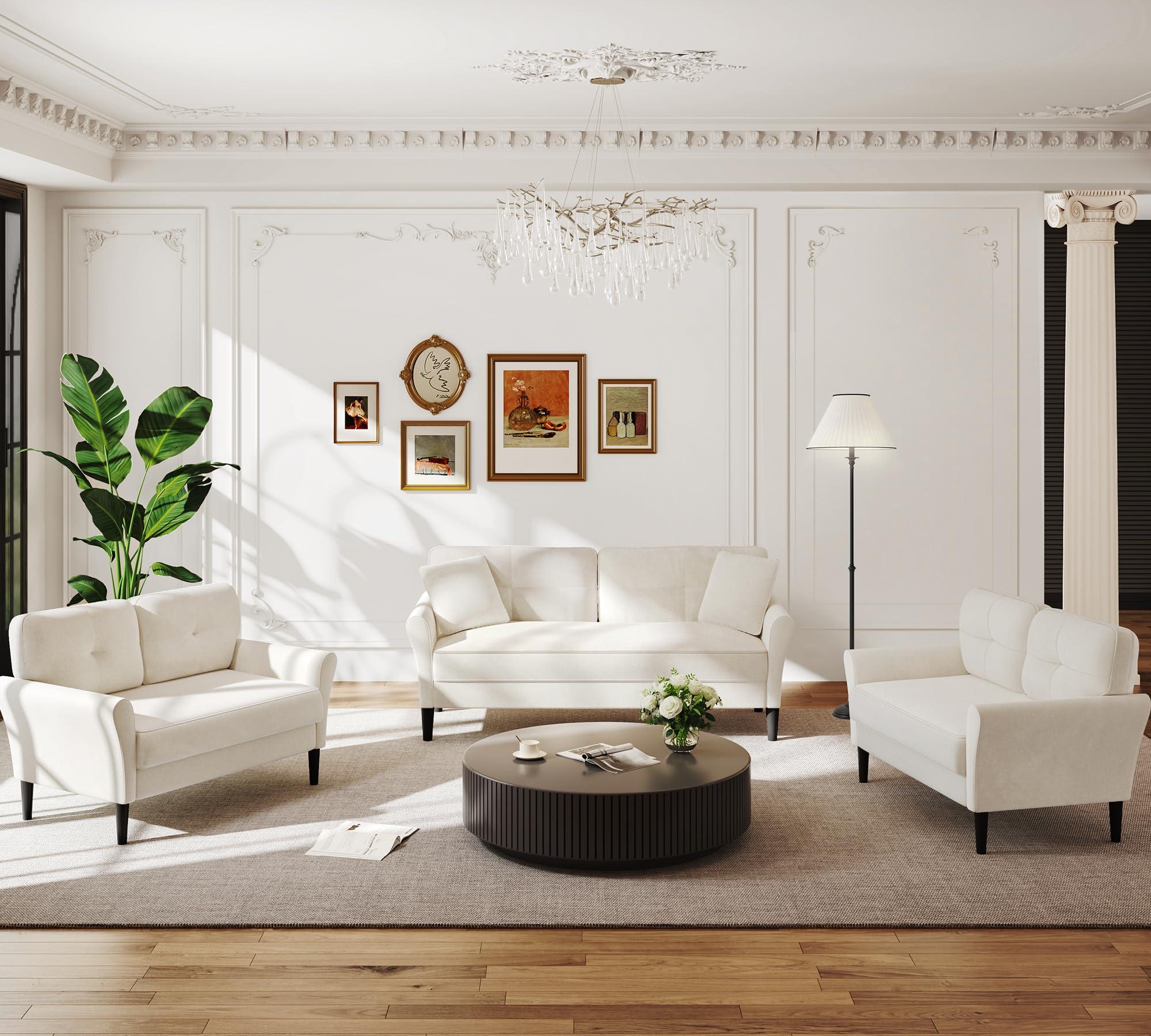 69" Small Sofa, Soft Small Couch with 2 Pillows, Comfy Love Seat Couches, Tool-Free Setup Loveseat Sofa, 700lb Load Sofas for Living Room, Cozy Couches for Living Room, Mini Couch for Bedroom, White - Image 6