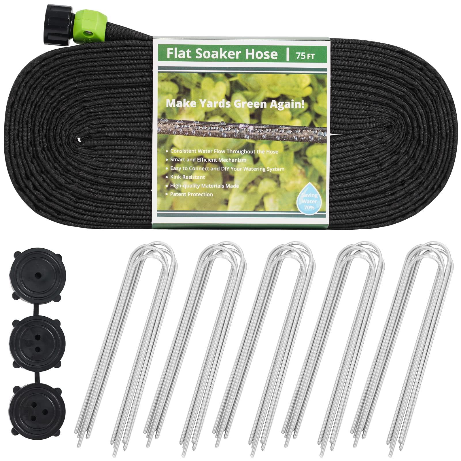 KOBAZ Flat Soaker Hose 75 ft Save 70% Water, Leakproof Design Double Layer Sprinkler Hose Drip Hose for Garden Bed
