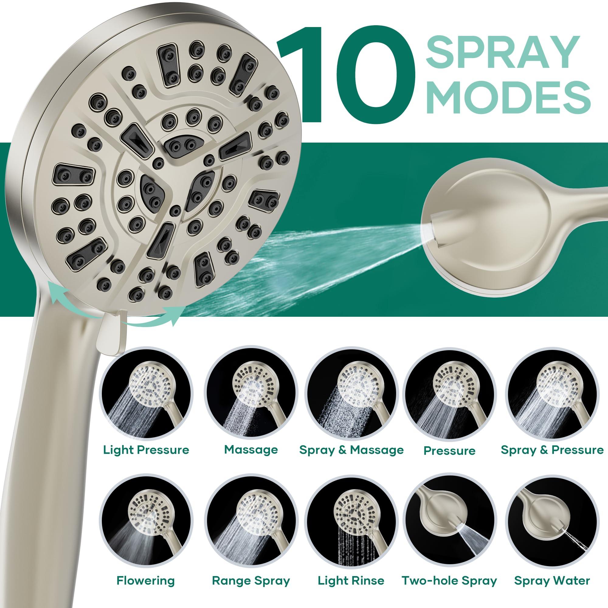 UltrTxenova Shower Head with Handheld Spray Combo,6" High Pressure Rain ShowerHead,5" Dual Double Handheld Shower Head with 10-Mode 78" Hose Brushed Nickel - Image 5