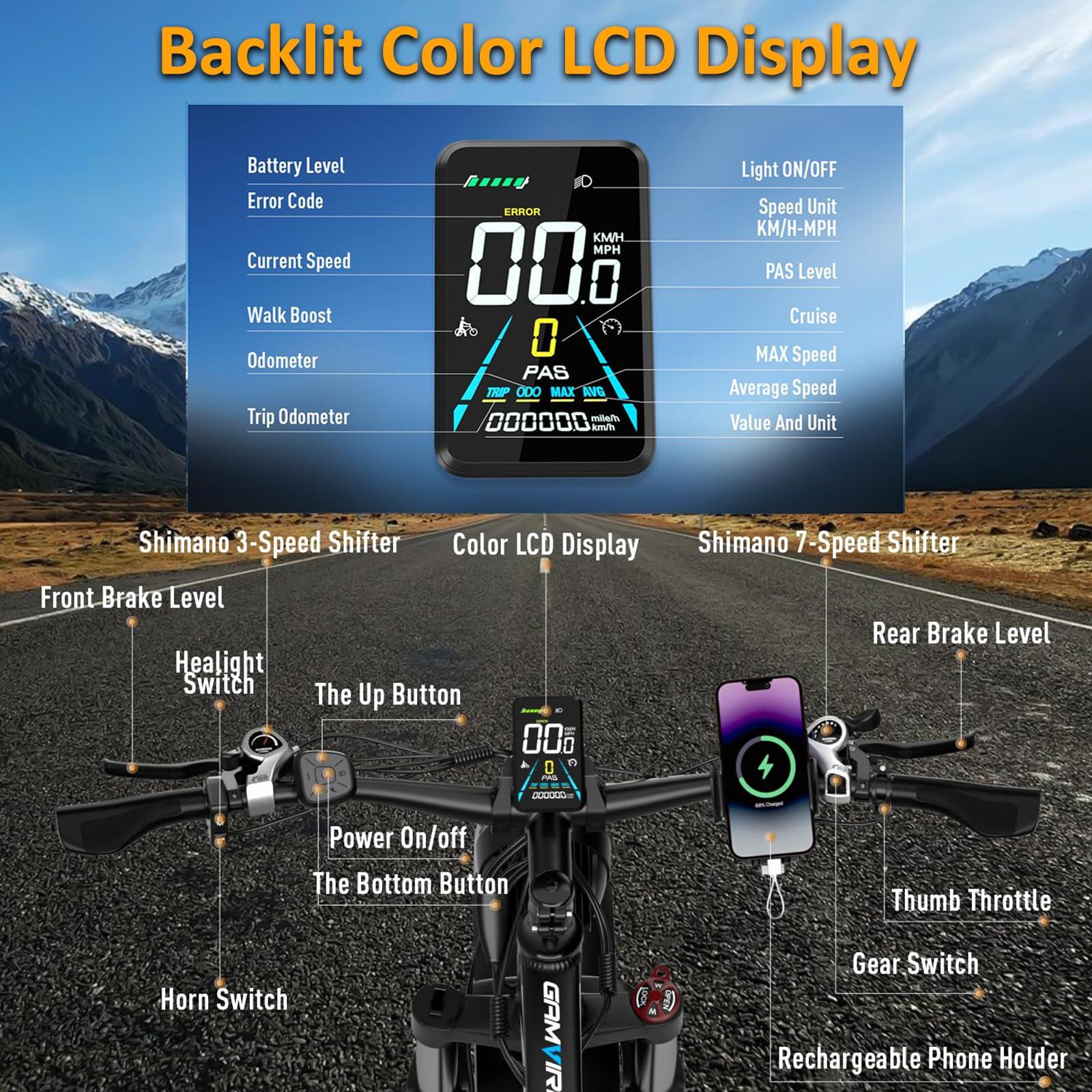 GAMVIRE 24"/26" Ebike for Adults Electric, Peak 2500W E-Bike, 52V 19.2Ah, Max 40MPH&70Miles, Hydraulic Disc Brake, Off Road Snow Mountain Pedal Assist E-Bikes, Fat Tire Fast E-Bicycle, UL Certified - Image 7