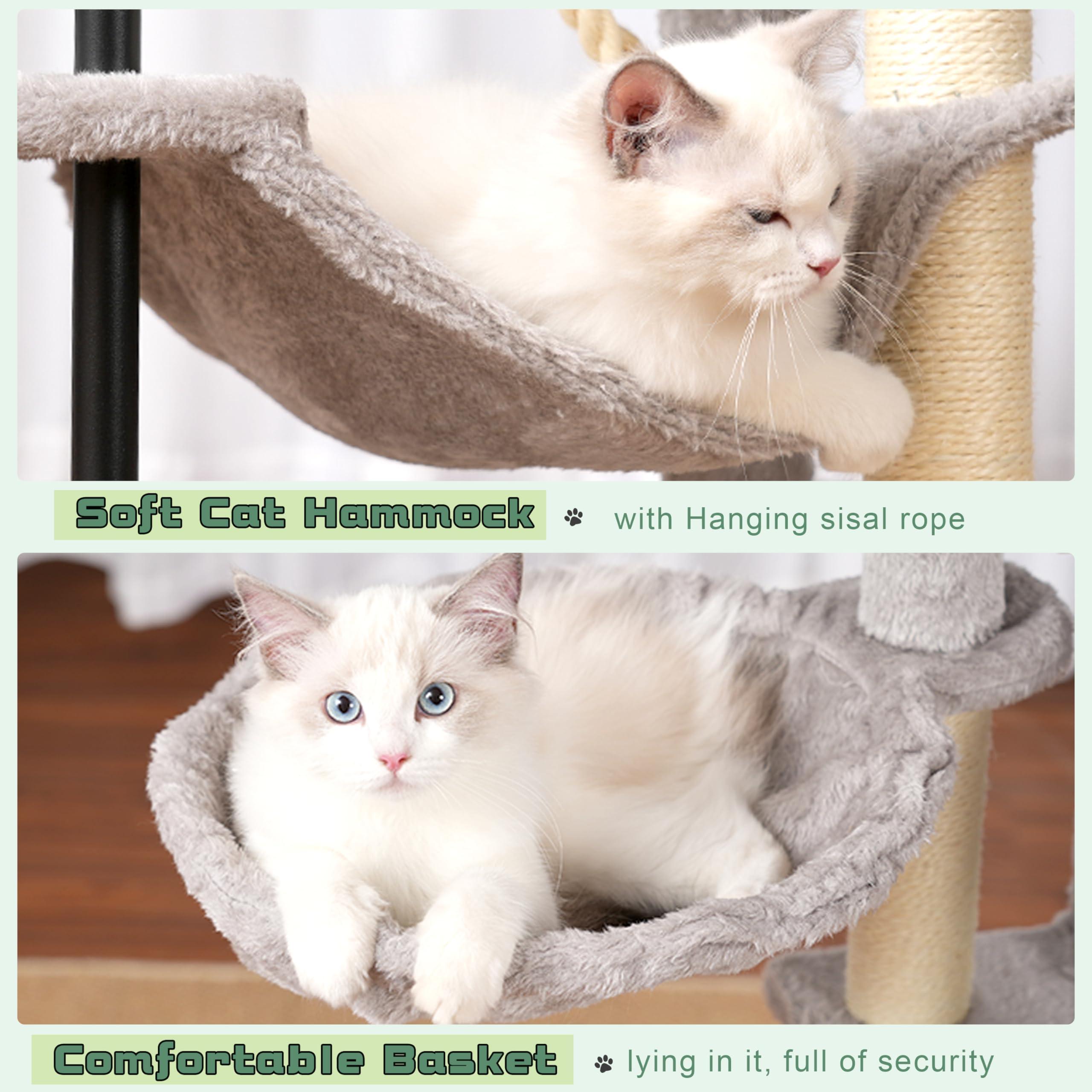 Gitelsnour Cat Tree, Cat Tower for Indoor Cats, 43.3 inch Cat Tree Tower with Sturdy Steel Tube, Cat Hammock, Cat Condo for Small Cats and Kittens, Cat Scratching Post, Light Gray GCT004SW - Image 6