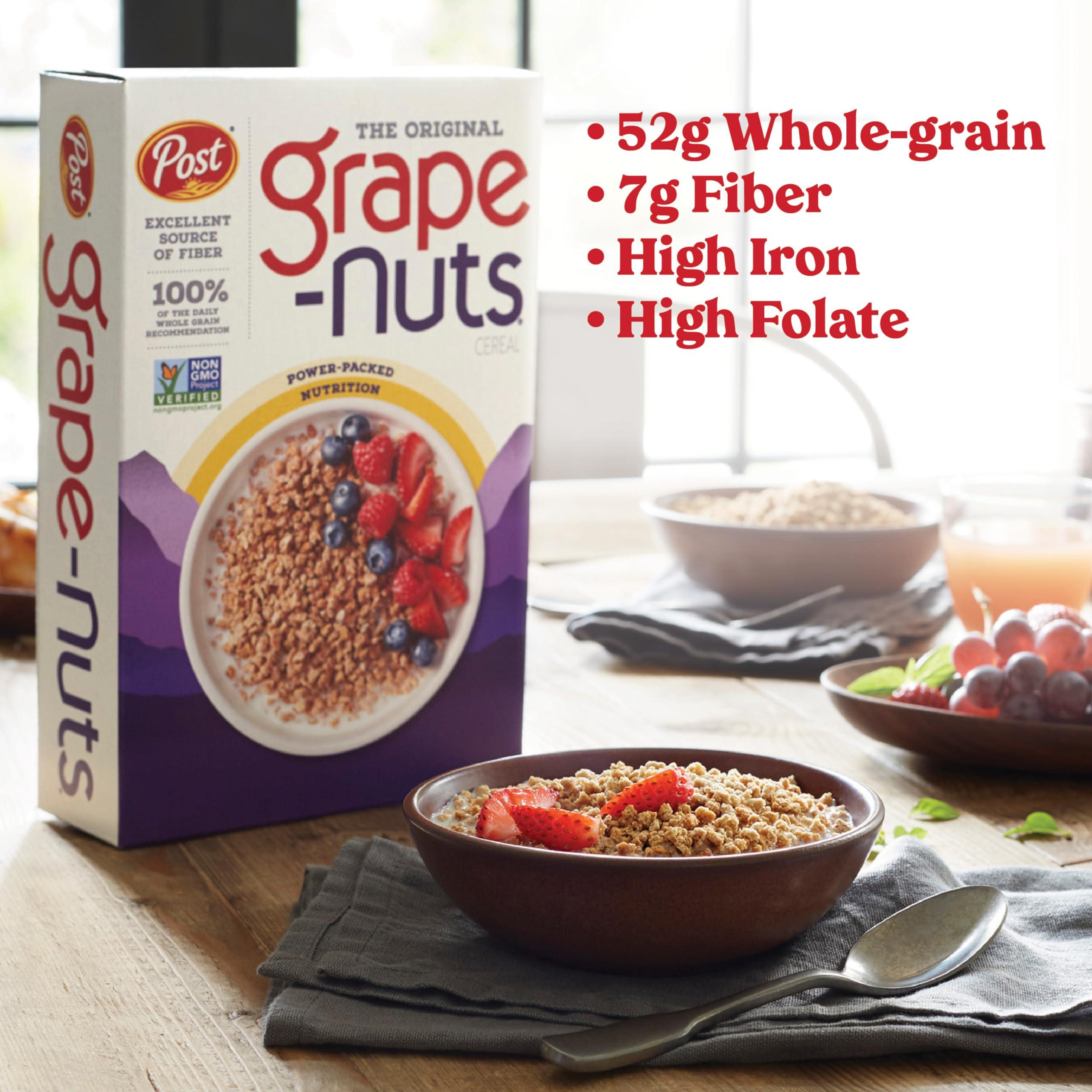 Post Grape Nuts Original Breakfast Cereal, Crunchy Whole Grain Wheat and Barley Cereal, Non-GMO Project Verified, 20.5 OZ Box - Image 5