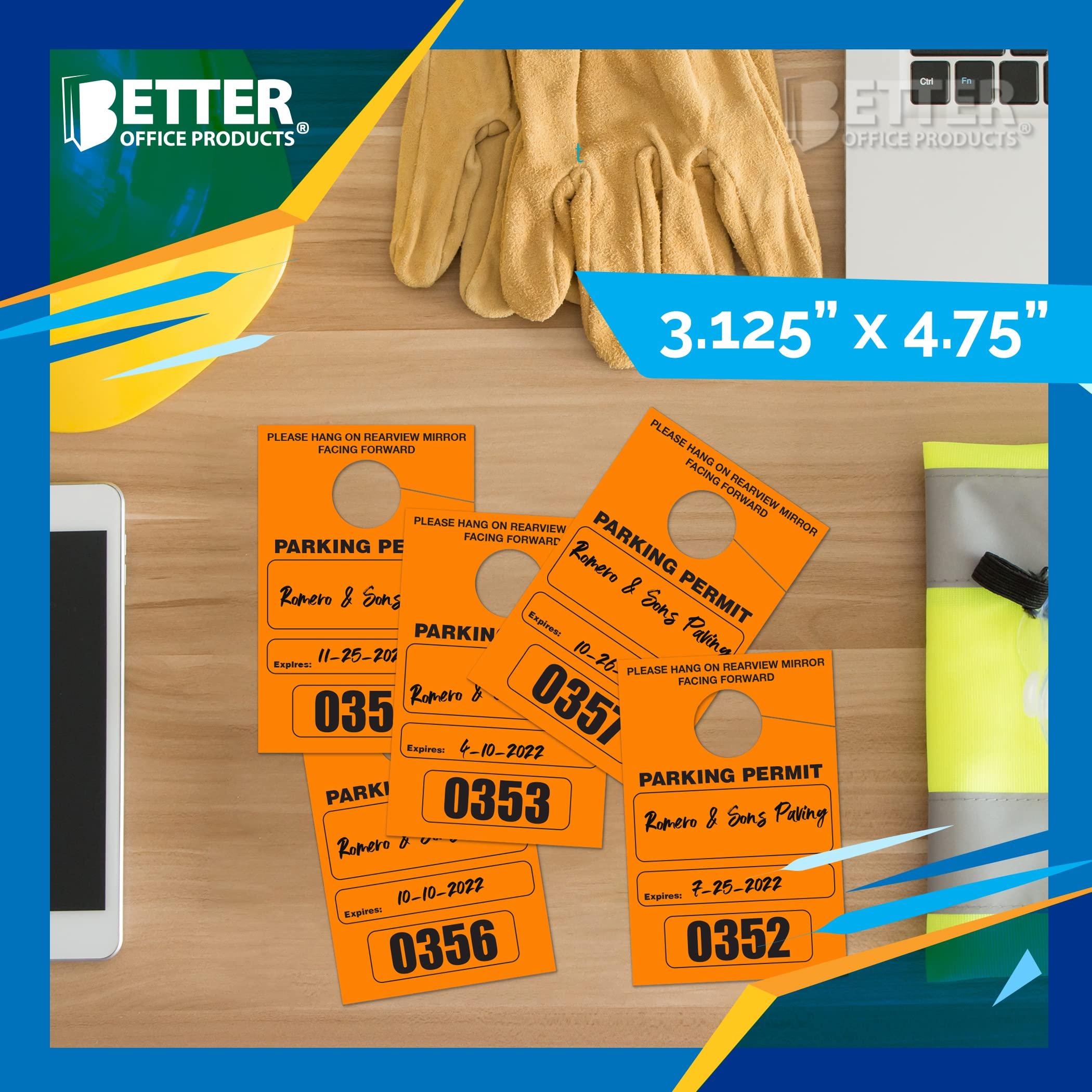 Better Office Products Parking Permit Hang Tags, 500 Pack, Temporary Parking Passes, Bulk Pack, Custom Passes Numbered 1-500, 3.15" x 4.75" Placards for Rearview Mirror(Orange) - Image 5