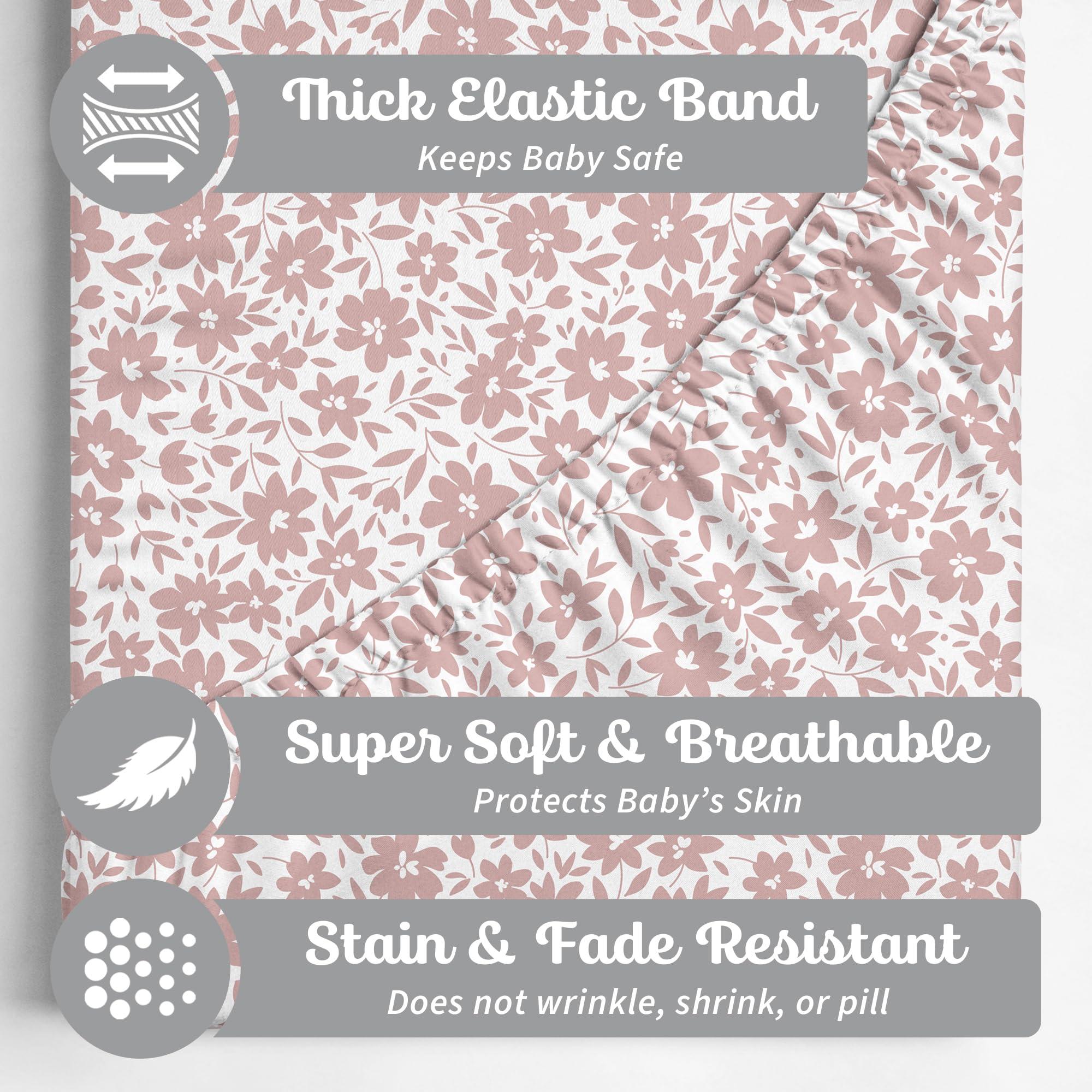 Crib Sheets Neutral - Fitted Baby Crib Sheets Bed for Girl Boy - 2 Pack Standard & Toddler Mattress (Antique Rose) - Buttery Soft Organic Cotton Blend - Image 3