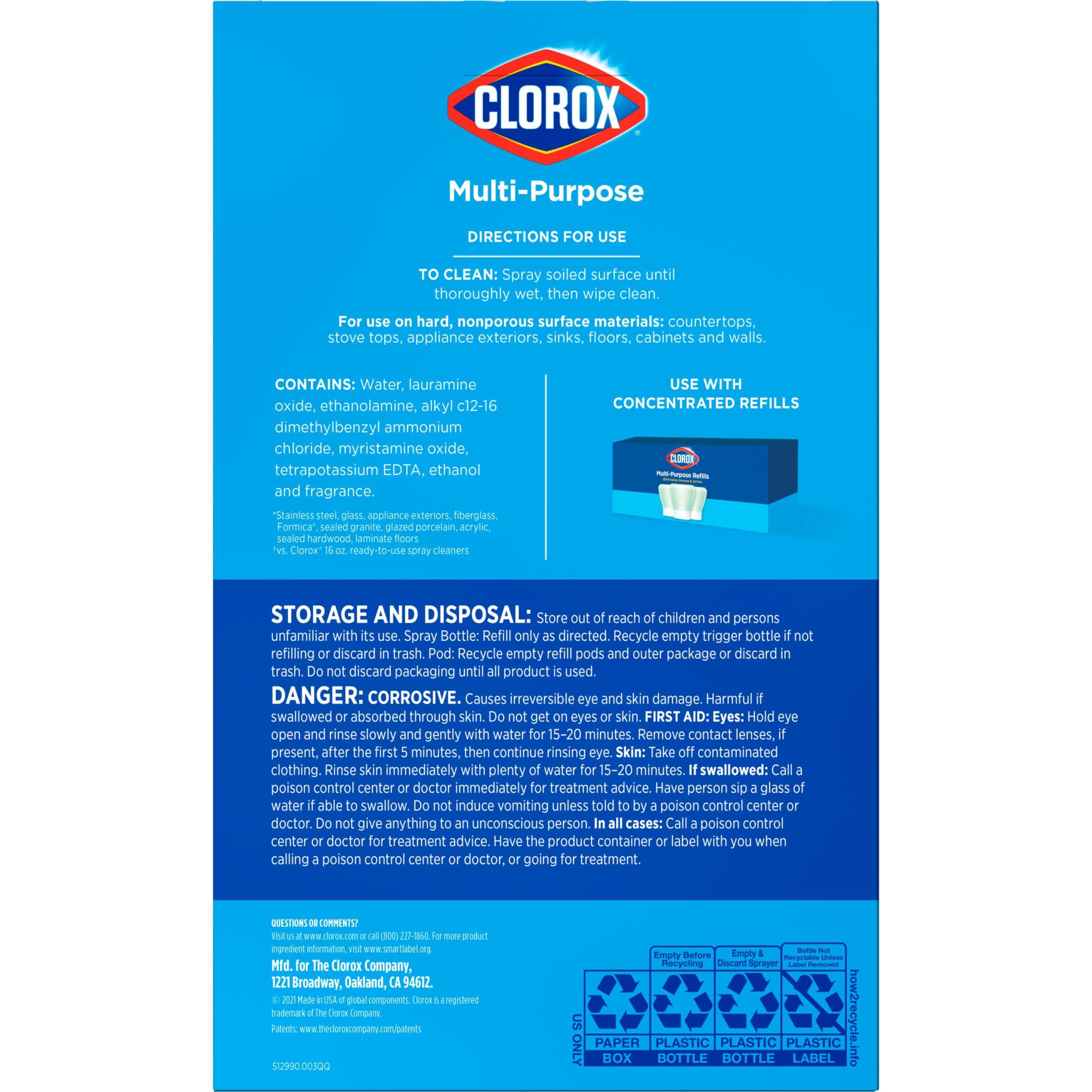 Clorox Multi-Purpose Spray Starter Kit 3x1.125fo, Household Essentials, Concentrated Refill + 20fo Spray Bottle - Image 15