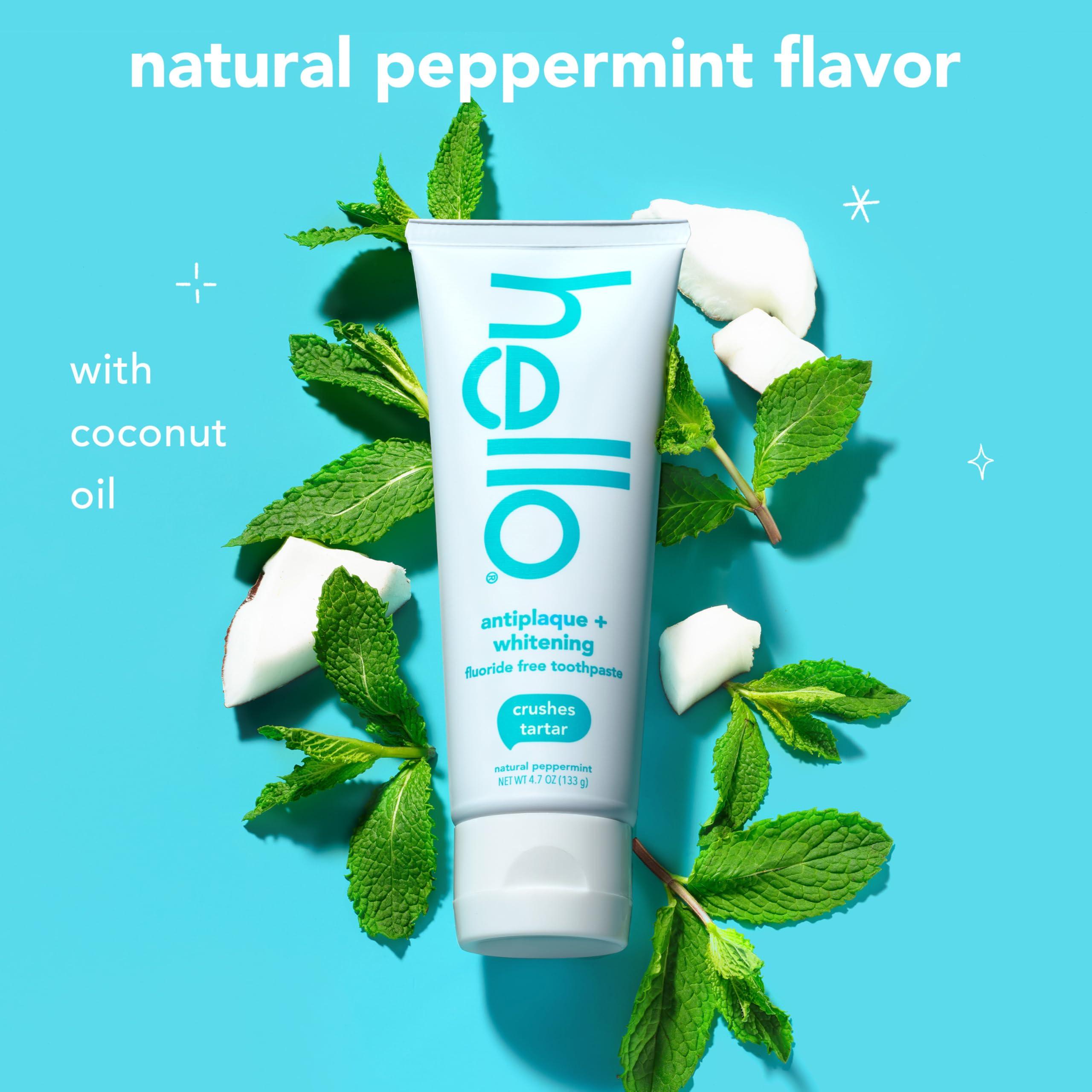 Hello Antiplaque and Whitening Fluoride Free Toothpaste and Naturally Healthy Antigingivitis Mouthwash, Alcohol Free, Vegan, SLS Free and Gluten Free, 4.7 Ounce Tubes, 16 Ounce Bottle - Image 4