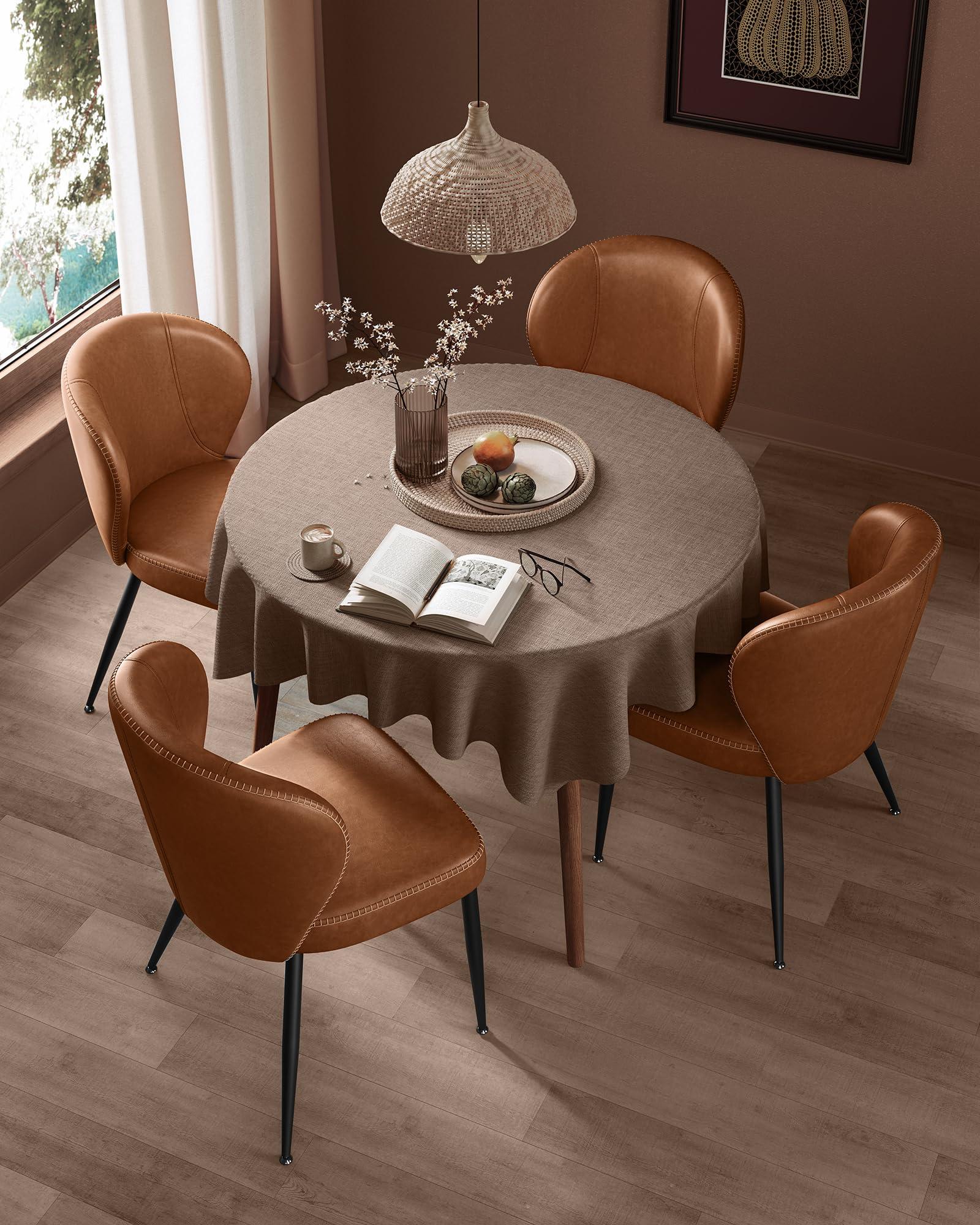 VASAGLE EKHO Collection - Dining Chairs Set of 2, Upholstered Kitchen Chairs, Comfortable Seat, Synthetic Leather with Stitching, Mid-Century Modern, Easy Assembly, Living Room Lounge, Caramel Brown - Image 4