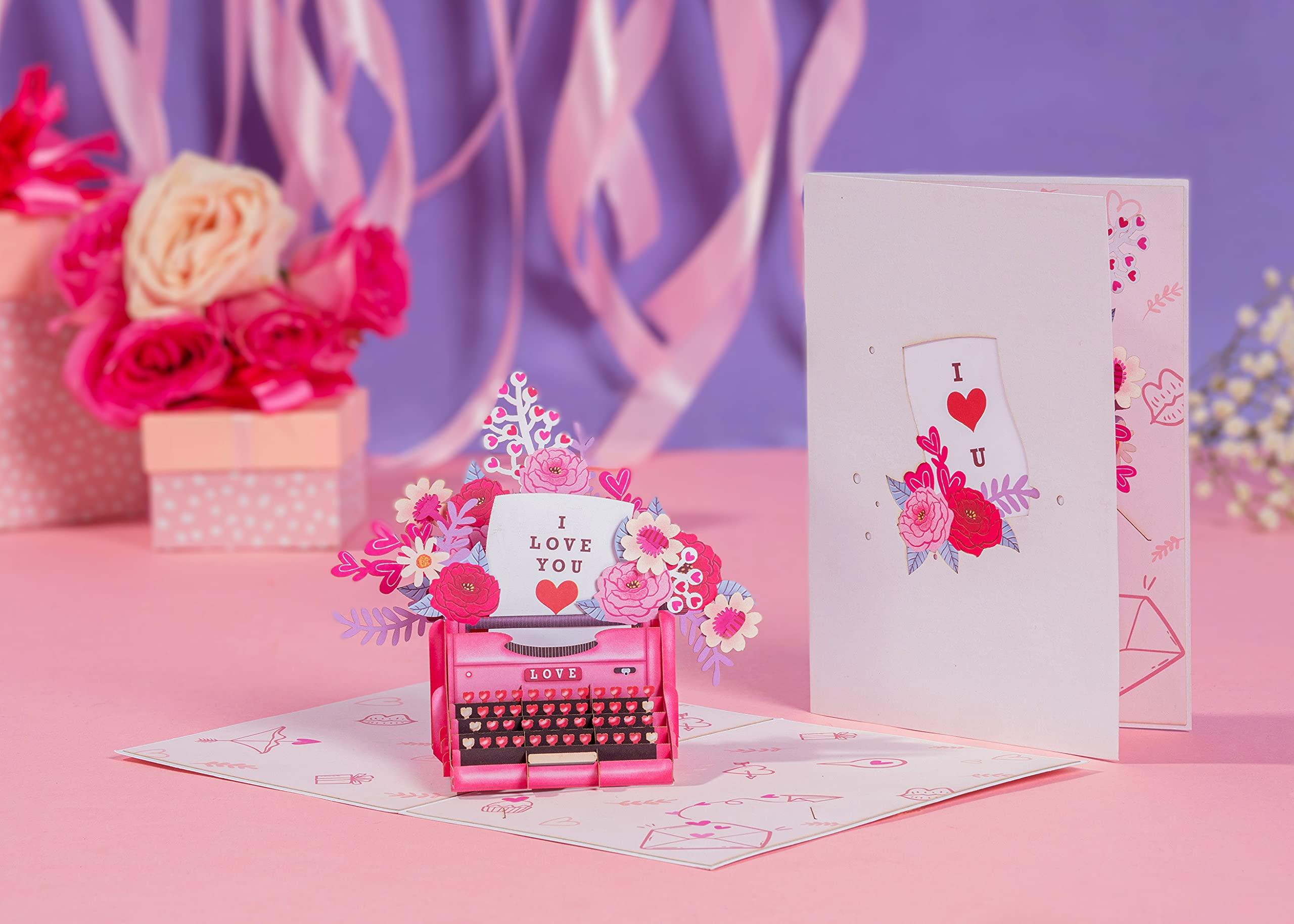 Paper Love 3D Love Typewriter Pop Up Card, Gift for Mothers Day, Birthday, Wedding, Anniversary, All Occasion - 5" x 7" Cover - Includes Envelope and Note Tag - Image 3