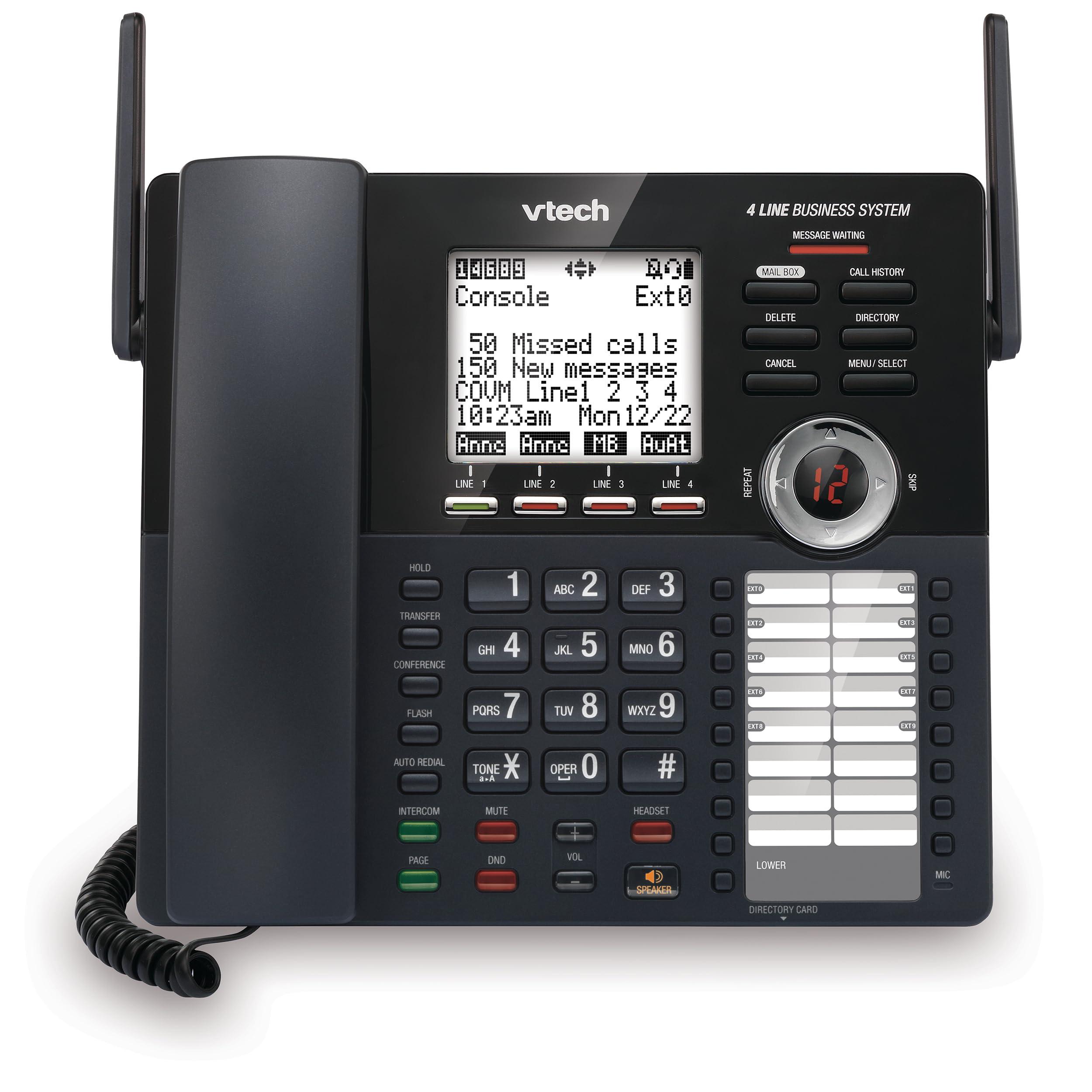 VTech AM18447 Main Console 4-Line Expandable Small Business Office Phone System with Answering Machine, Intercom, Auto Attendant & Music on Hold, Black