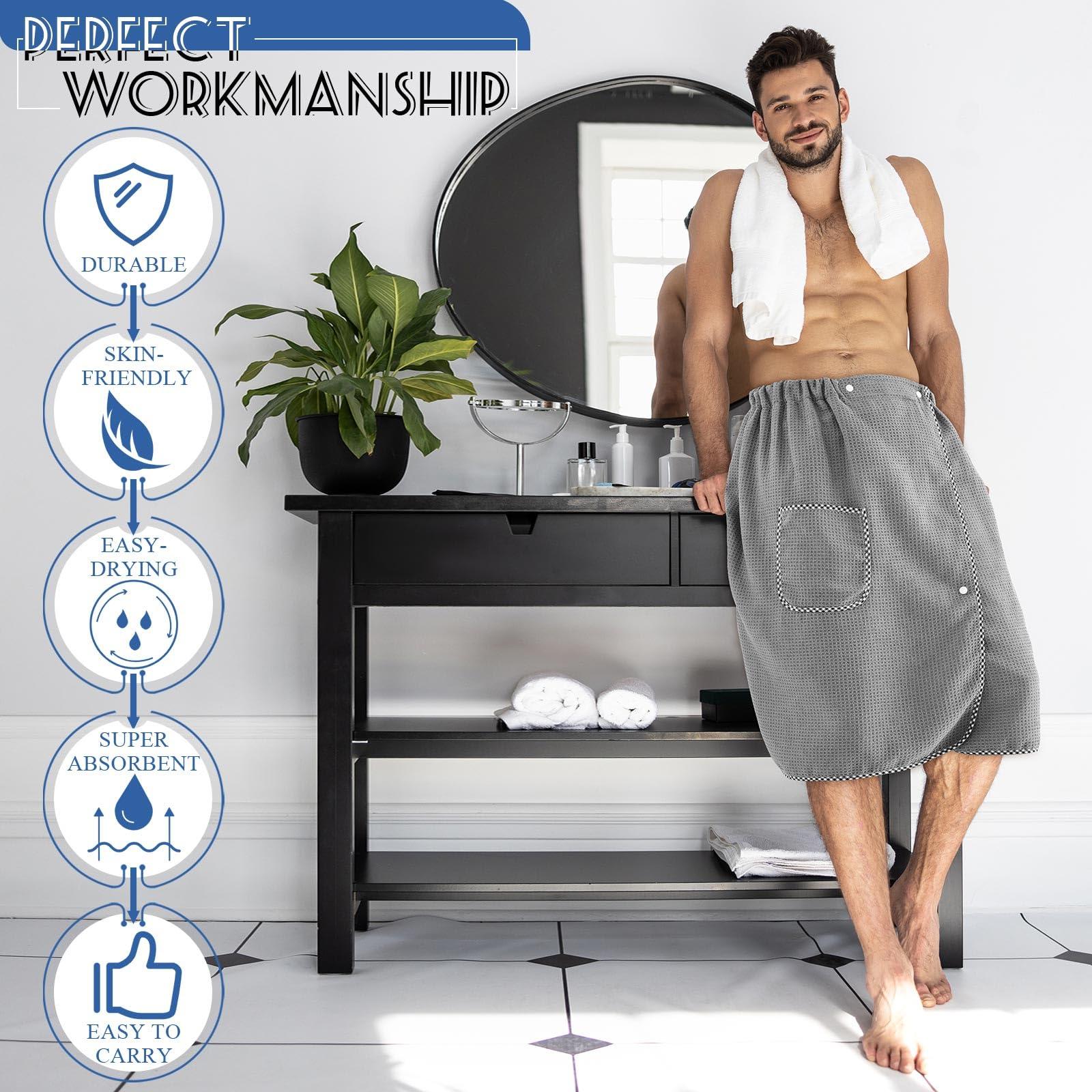 HunnmingRe Sauna Towels for Men Adjustable Quick Drying Bath Towel Wrap for Men Shower After,Gym, Spa, Sauna, 65 x 25 Inches(Grey,Waffle) - Image 4