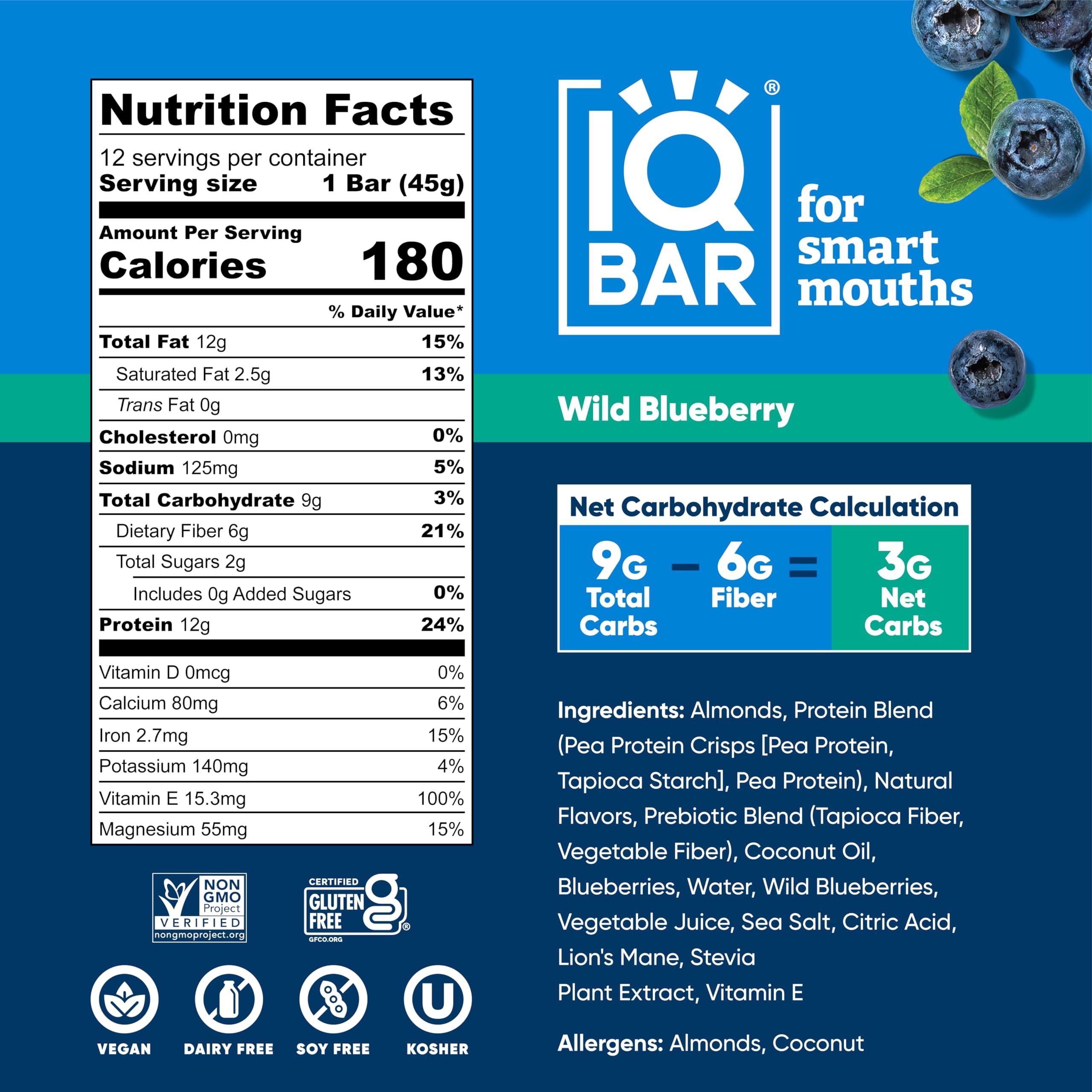 IQBAR Brain and Body Plant Protein Bars - Wild Blueberry - 12-Count Low Carb - Gluten Free, High Fiber, Vegan Snacks - Low Sugar Meal Replacement - Image 2