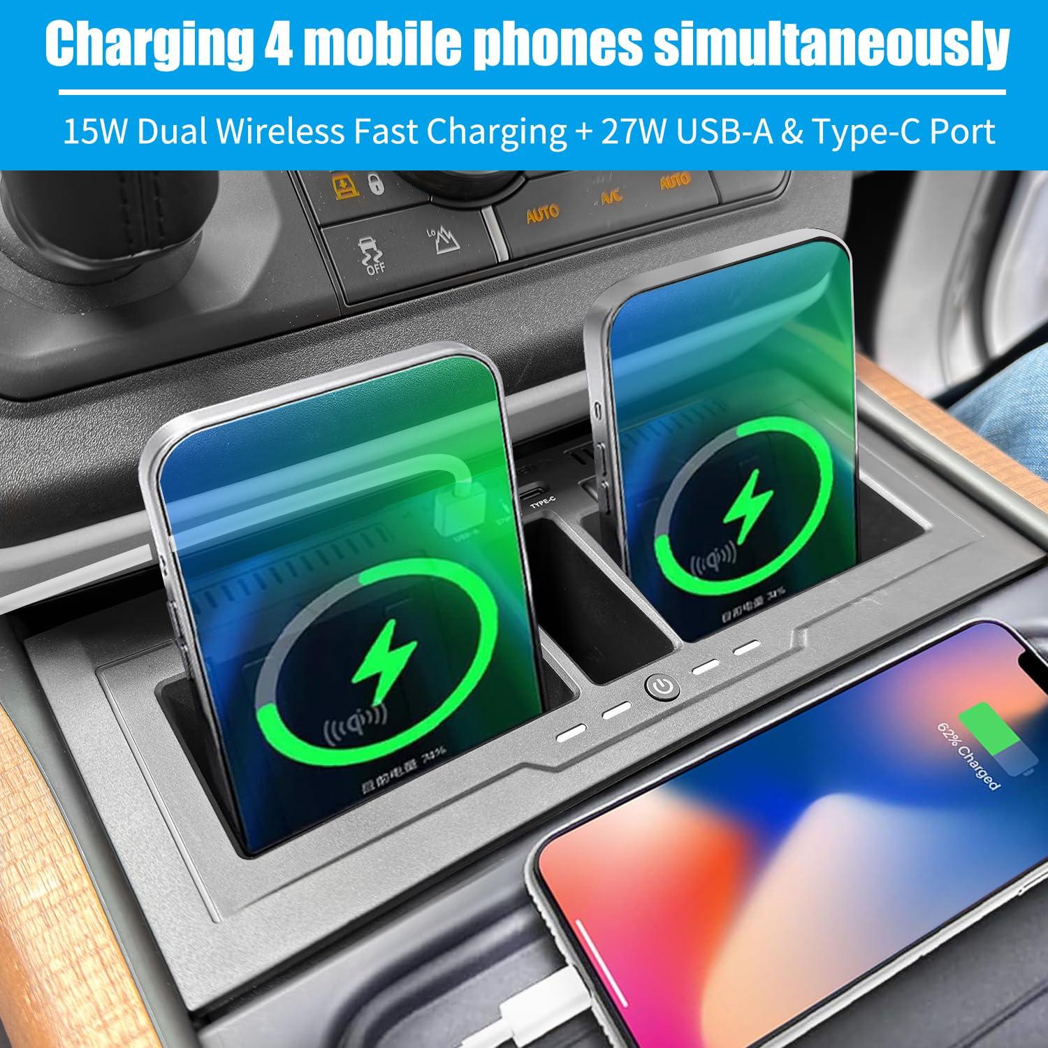 Dual Wireless Car Charger Compatible with 2020-2024 Land Rover Defender 90 110 130 15W Dual Wireless Fast Charging Smartphone Charger Tray with 27W USB & Type-C Center Console Accessories - Image 3