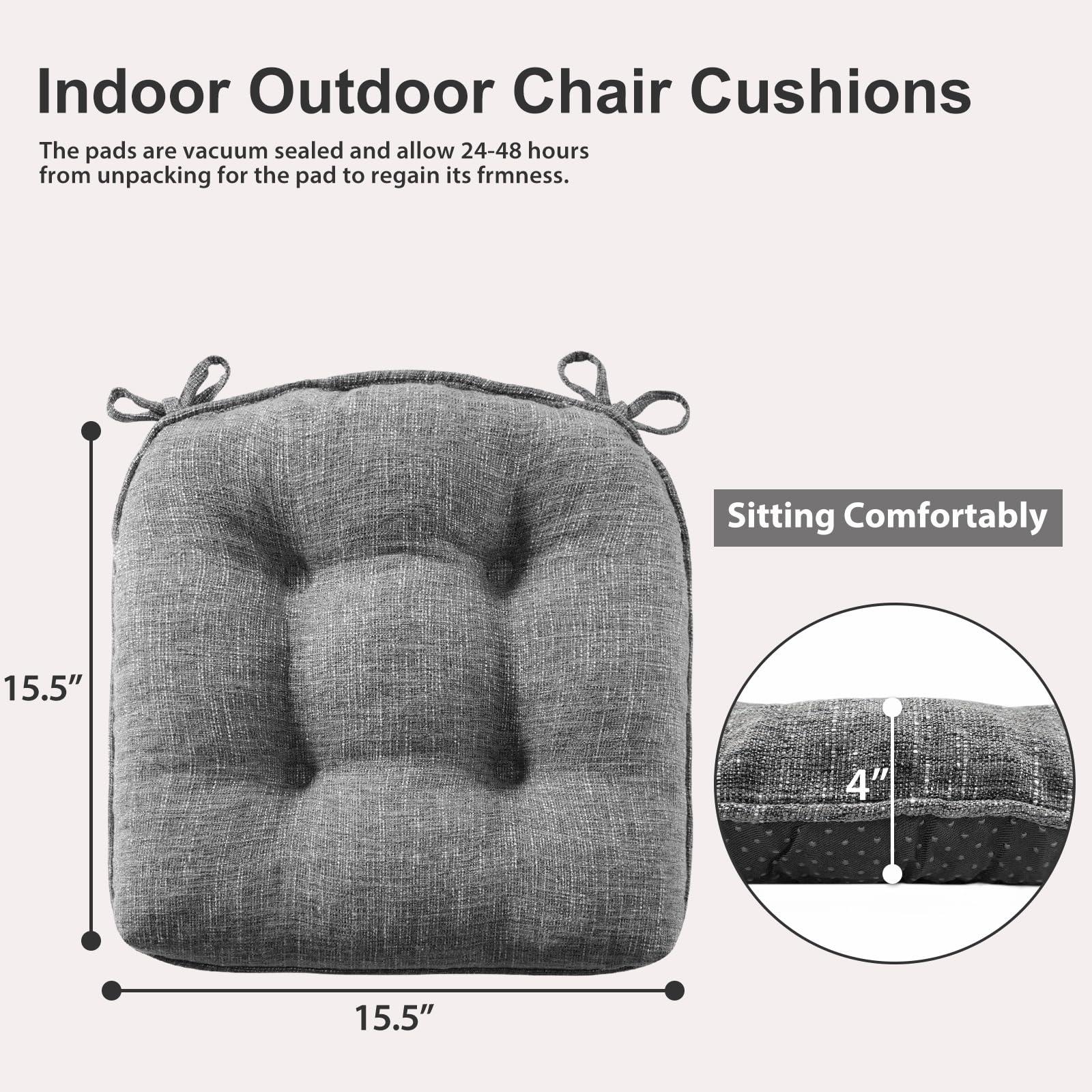 Quilmfoam 15.5"x15.5" Kitchen Chair Cushions Set of 4 for Dining Chair, Soft Tufted Non-Slip Memory Foam Seat Cushion with Ties for Indoor Kitchen Dining Furniture, Dark Grey - Image 3
