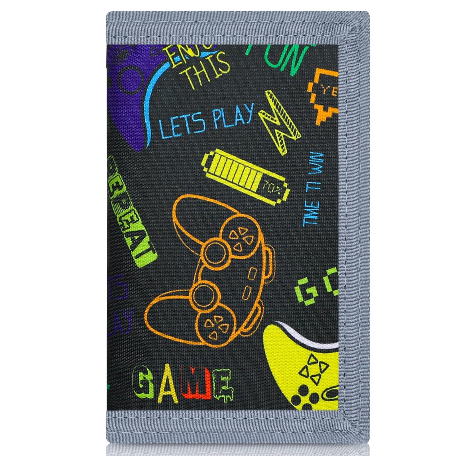 JONYEE Kids Wallets for Boys Ages 4-18 Trifold, Toddler/Youth Wallet for Boys with Zippered Coin Pocket and Card Holders, Novelty Wallet for Childrens Birthday Gifts - Black Gamepad