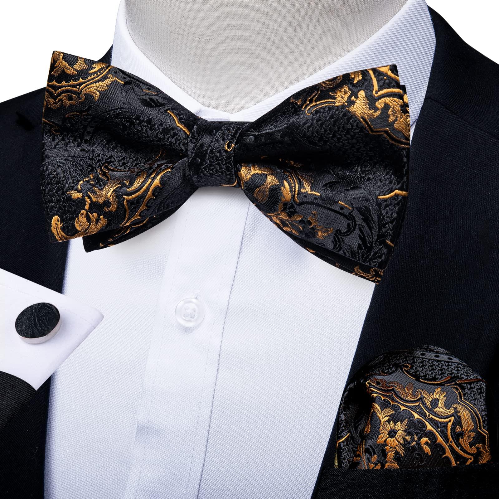 DiBanGu Paisley Pre-Tied Bow Ties for Men Silk Adjustable Bowtie and Pocket Square Cufflinks for Wedding Party - Image 2