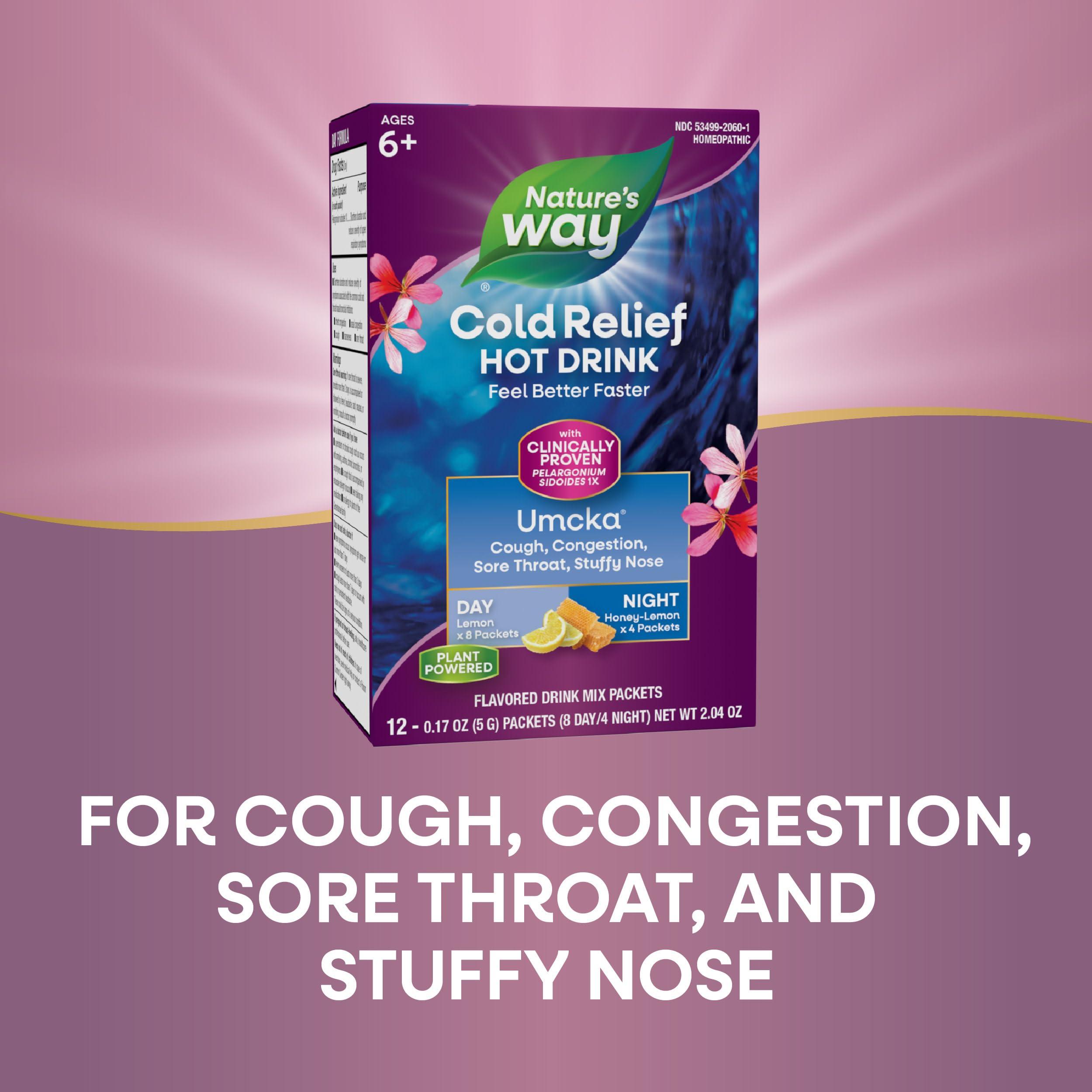 Nature's Way Cold Relief Hot Drink, Umcka, Homeopathic, Clinically Proven Pelargonium Sidoides 1X, for Cough, Congestion, Sore Throat, Stuffy Nose, Day & Night Formula, 12 Packets (Packaging May Vary) - Image 4