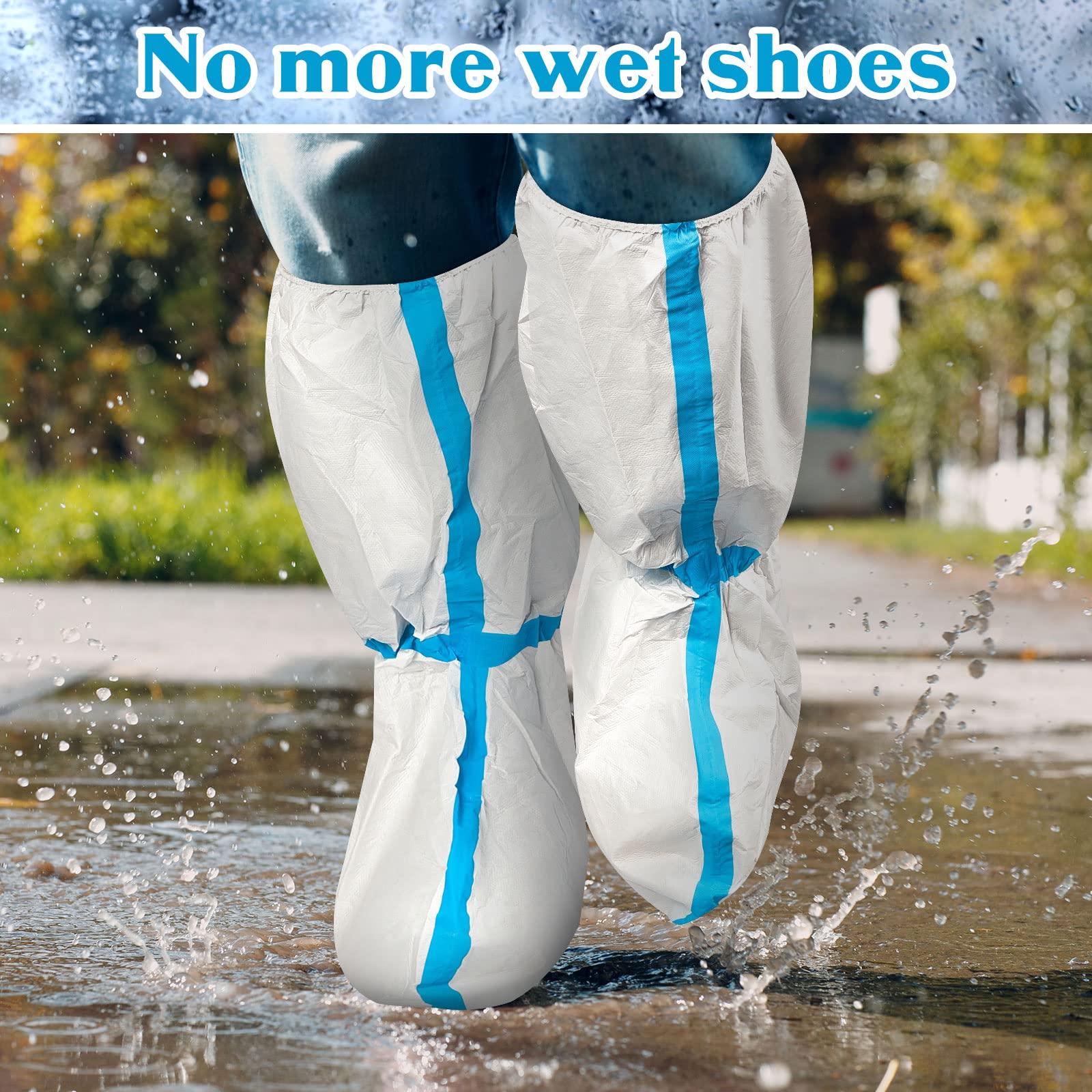 Heentan 16 Pieces Disposable Boot and Shoe Covers Plastic Long Boot Covers Waterproof Rain Shoe for Men and Women, White - Image 5