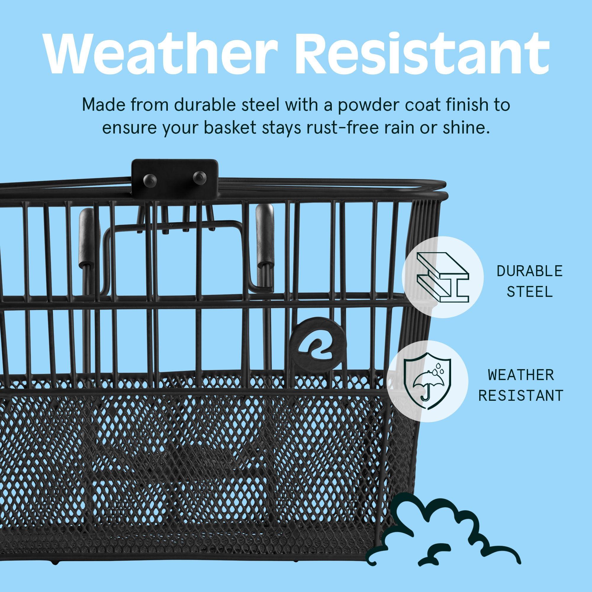 Retrospec Apollo Detachable Front Bike Basket Steel Half-Mesh with Integrated Detachable Hooks and Built-In Handle, Easy Assembly and Portability for Bicycles - Image 5