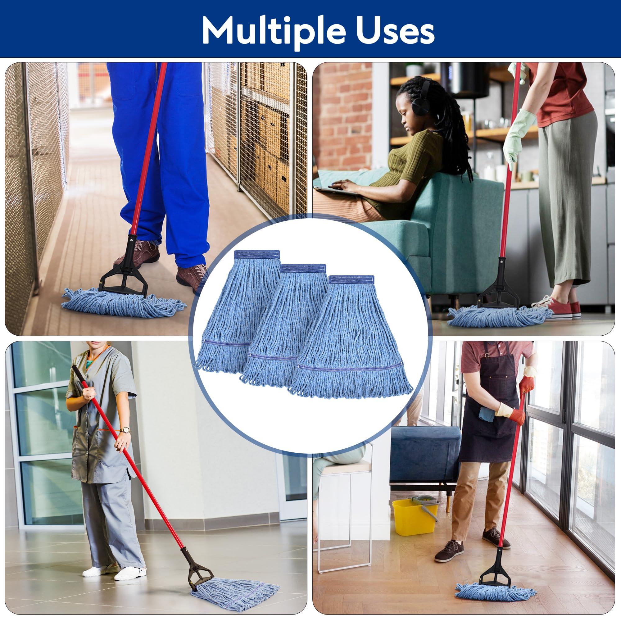 MATTHEW CLEANING Heavy Duty Mop Head Commercial Replacement for General and Floor Cleaning , Wet Industrial Blue Cotton Looped End String Head Refill (Pack of 3) Blue - Image 5