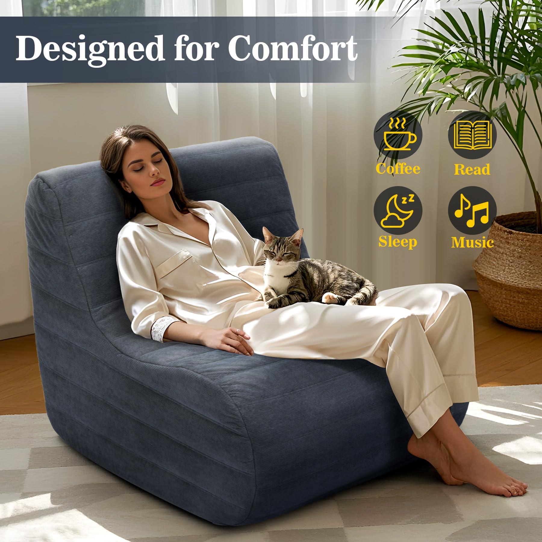 KKdema Bean Bag Chair, Fireside Bean Bags Lazy Sofa Sack, Big Beanbag Chair Floor Couch, Memory Foam Lounge Chair for Bedroom, Living Room, Office and Home (Gray) - Image 5