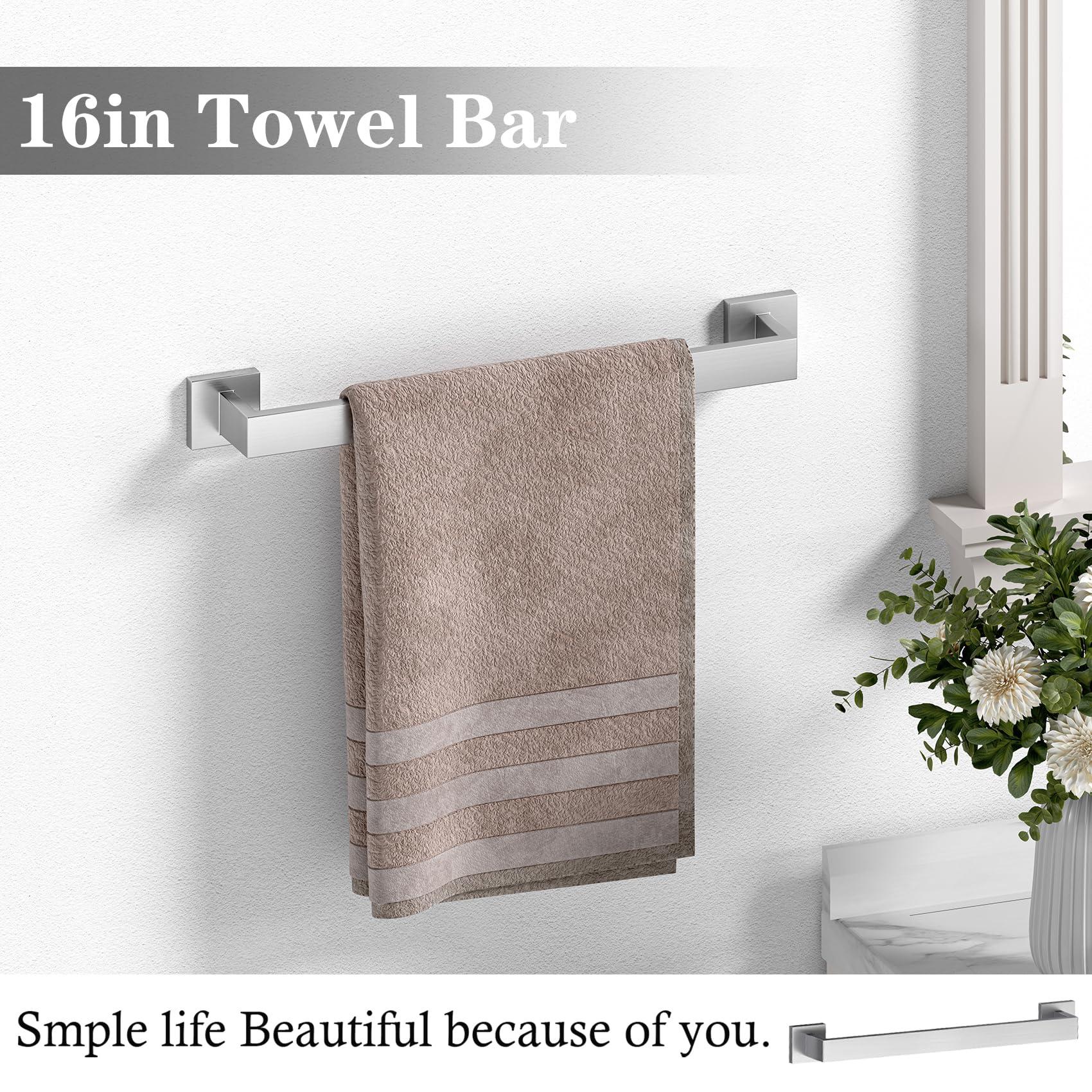 4 Piece Brushed Nickel Bathroom Hardware Set - Bath Towel Bar Set Including - Wall Mounted 16" Towel Rack - Toilet Paper Holder - Robe Towel Hook - Image 3