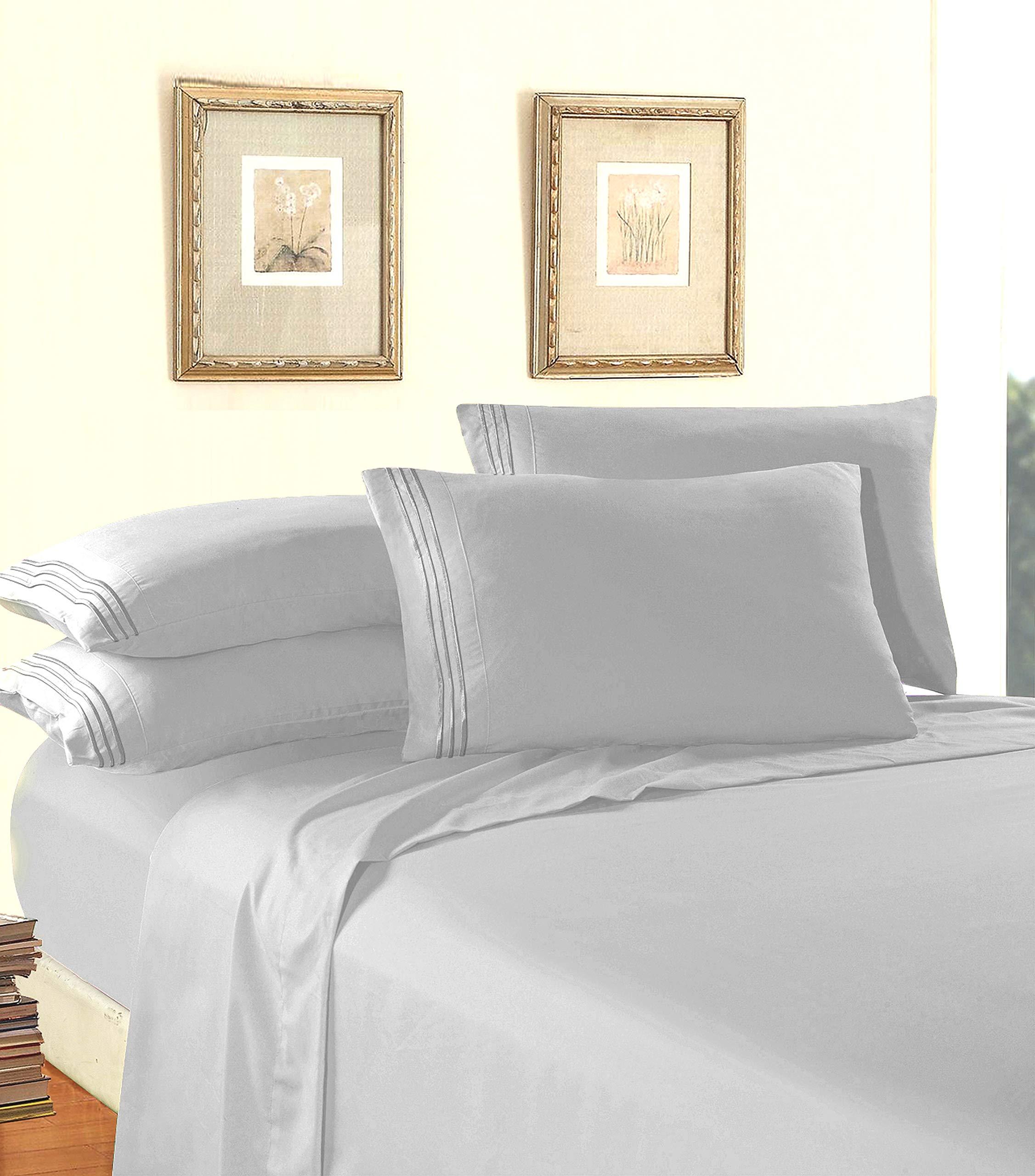 Elegant Comfort Luxury 1500 Premium Hotel Quality Microfiber 4-Piece Sheet Set - Wrinkle Resistant, All Around Elastic Fitted Sheet, Deep Pocket up to 16", Queen, Silver - Image 3