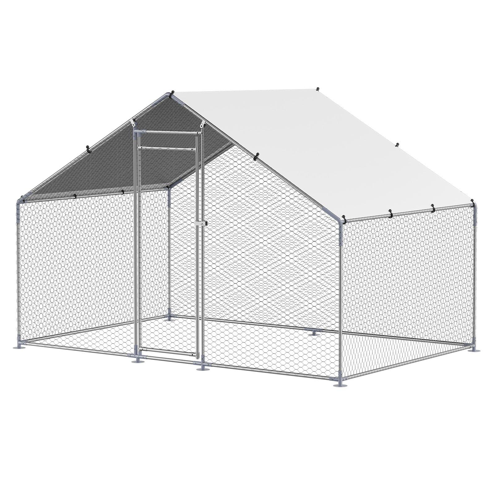 VEVOR Large Metal Chicken Coop with Run, Walkin Chicken Coop for Yard with Waterproof Cover, 6.5 x 9.8 x 6.5 ft, Spire Roof Large Poultry Cage for Hen House, Duck Coop and Rabbit Run - Image 10