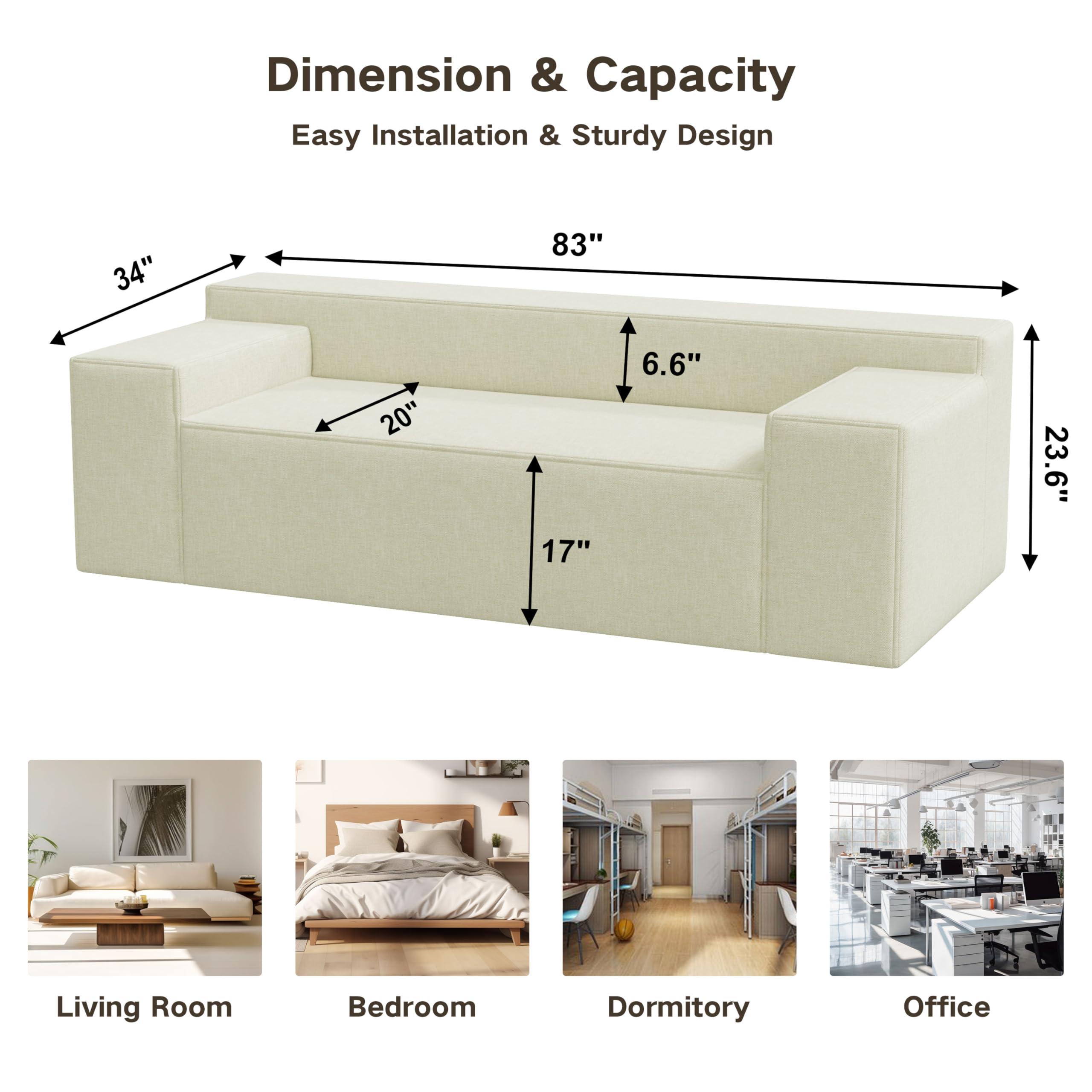 Modern 3-Seater Sofa, Hybrid Sofa in a Box, No Assembly Required, Comfy Sofa Couch with 3 Matching Pillows, Cat-Scratch Resistant Linen, Couch for Living Room or Bedroom, Beige - Image 2