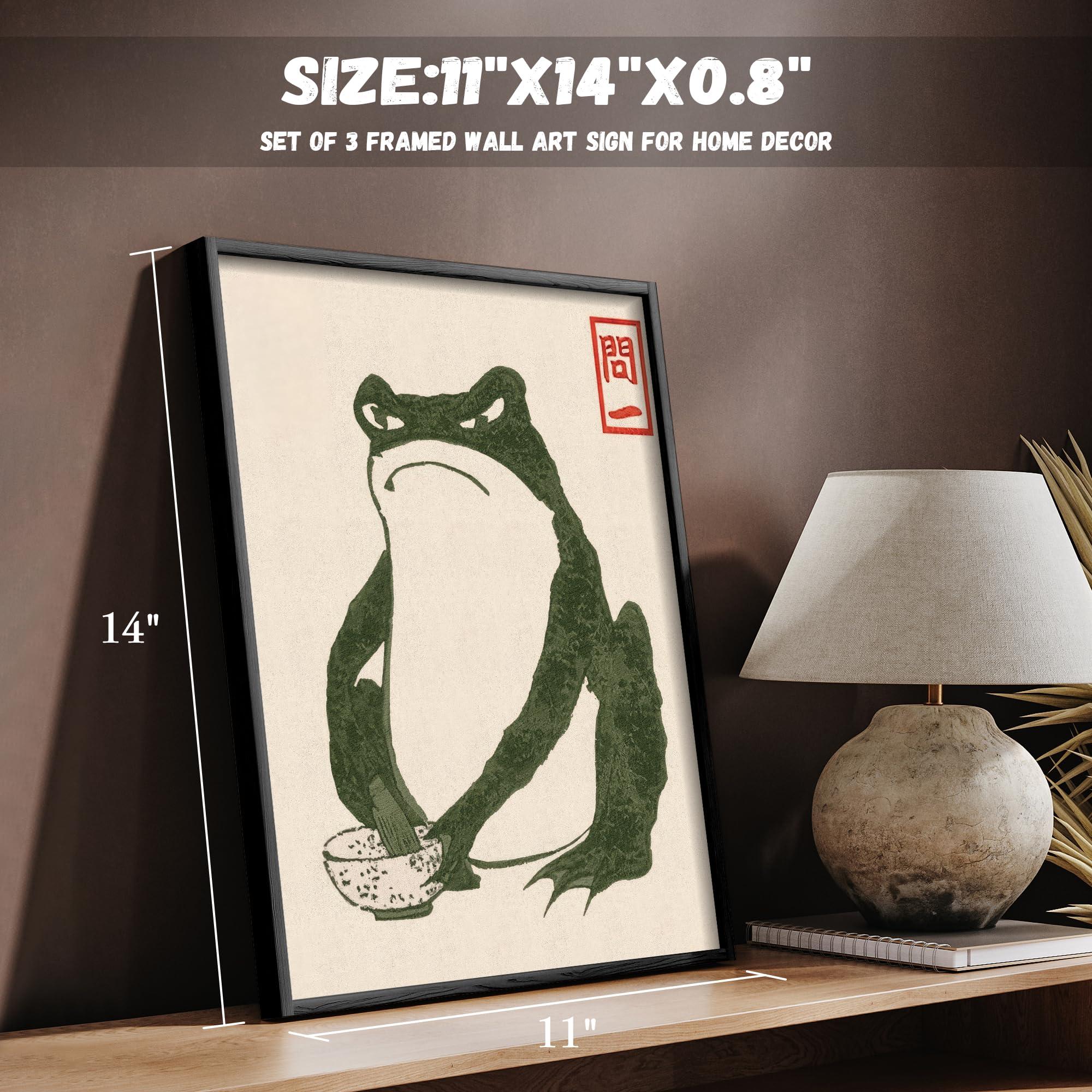 Houmury Set of 3 Framed Japanese Frog Wall Art Decor Vintage Wall Signs Cute Minimalist Decors - Image 6