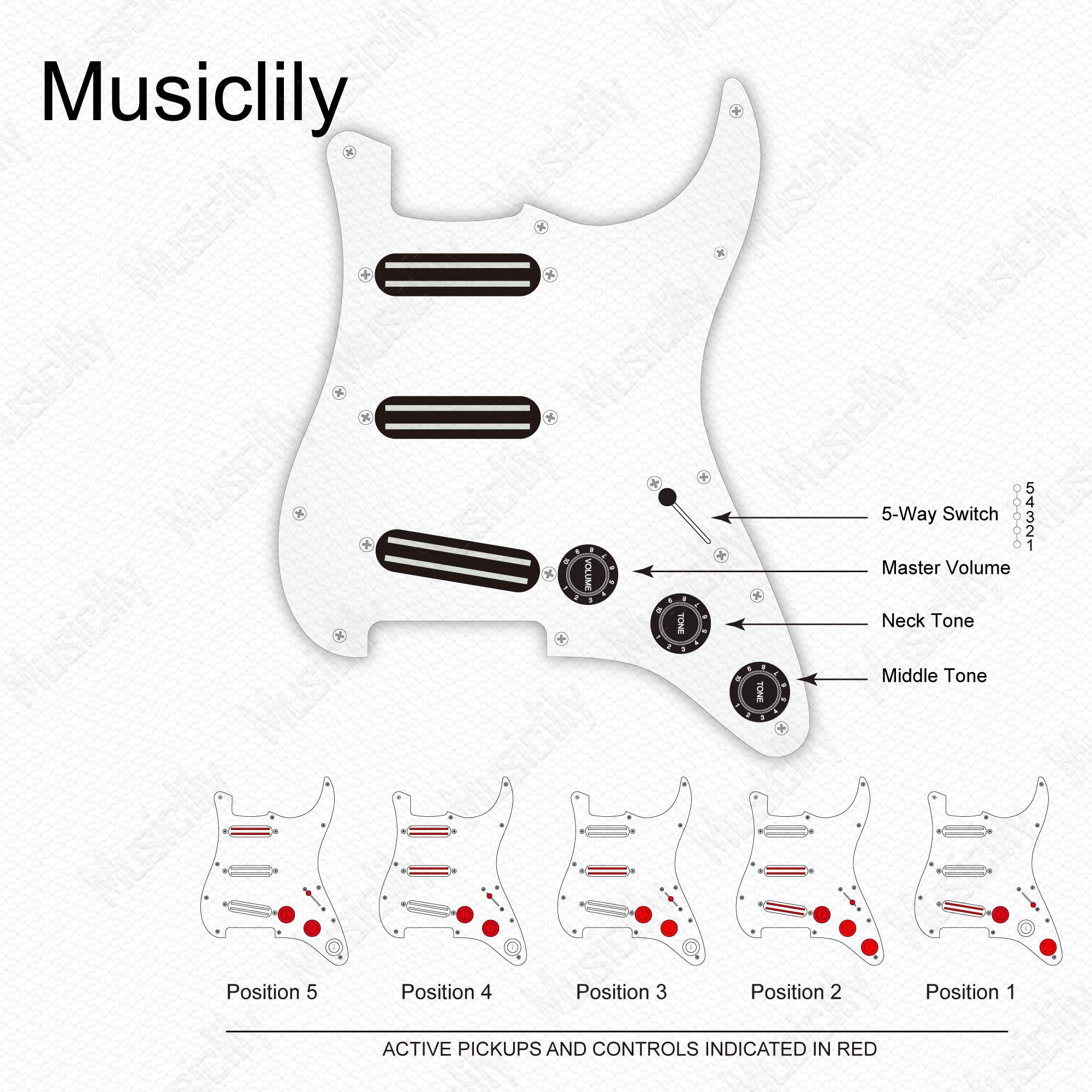 Musiclily Pro-SE ST-DPHA Pre-wired SSS Pickguard with Alnico 5 Mini Rail Humbucker for Strat Style Electric Guitar, 4Ply Tortoise Shell - Image 4