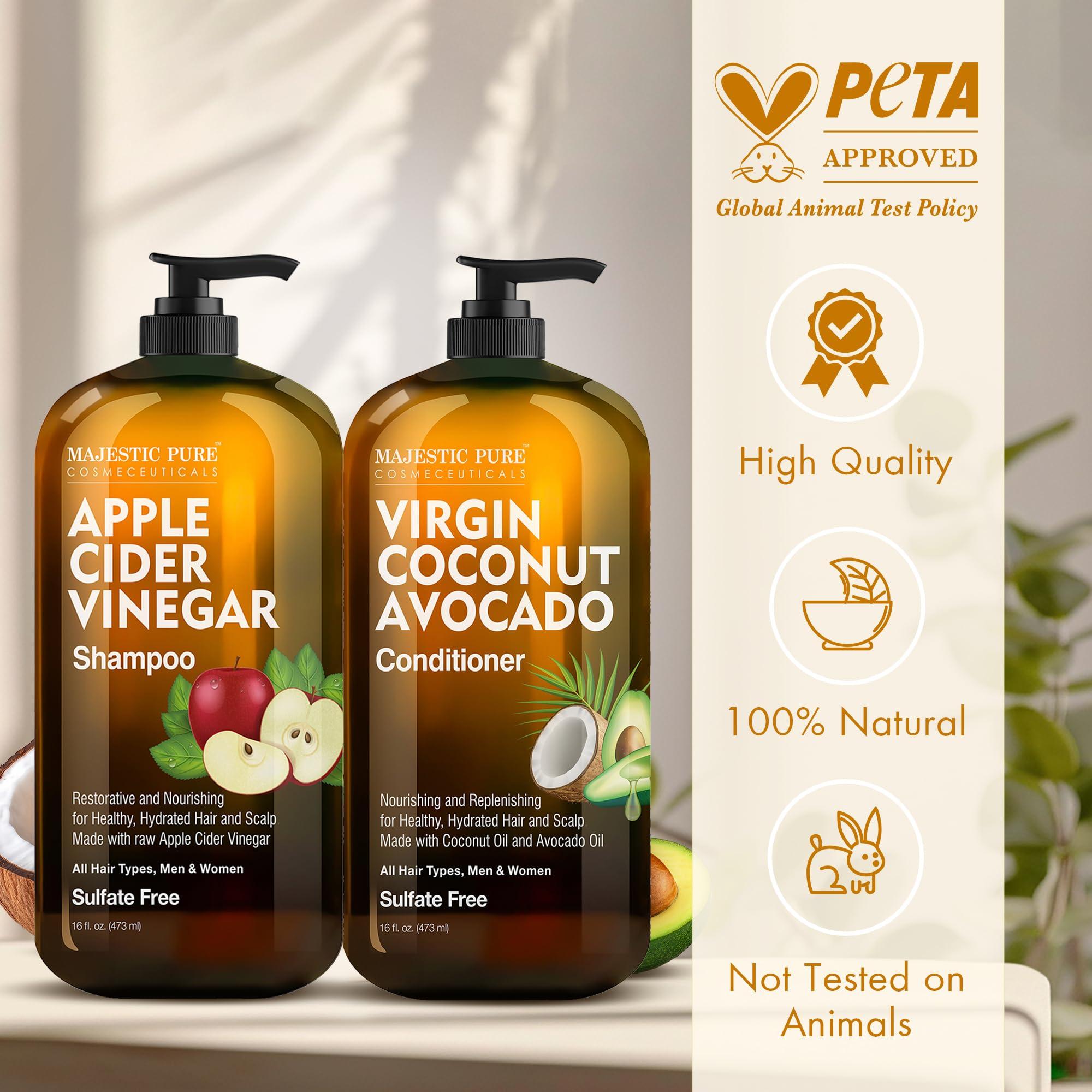 MAJESTIC PURE Apple Cider Vinegar Shampoo and Avocado Coconut Conditioner Set - Restores Shine & Reduces Itchy Scalp, Dandruff & Frizz - Sulfate Free, for All Hair Types, Men and Women - 2 x 16 fl oz - Image 4