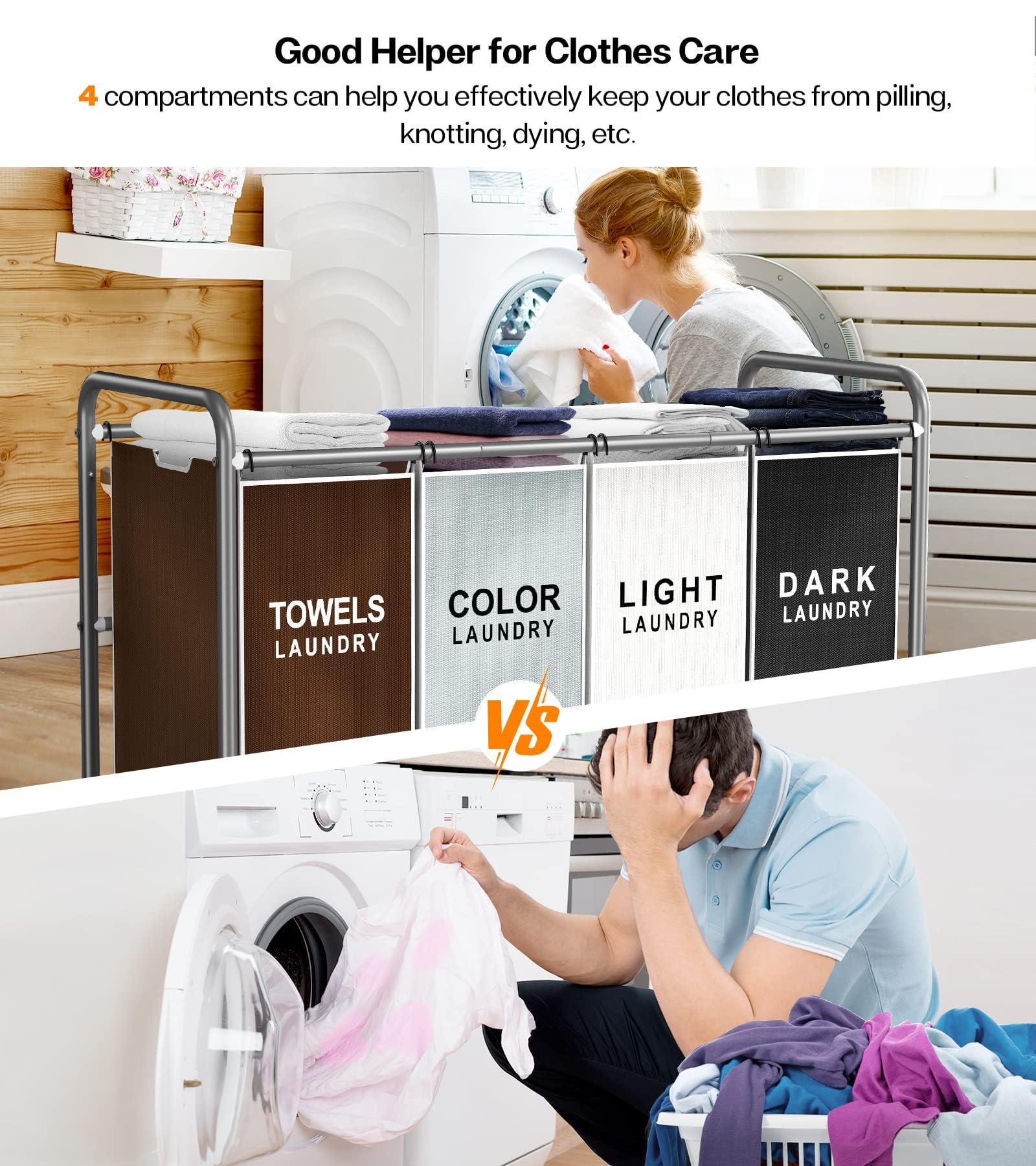 ROMOON Laundry Sorter 4 Section, Separated Laundry Hamper Cart with Wheels and Removable Bags, Rolling Laundry Basket Organizer with Large Capacity for Dirty Cloth Storage in Laundry Room, Multicolor - Image 5