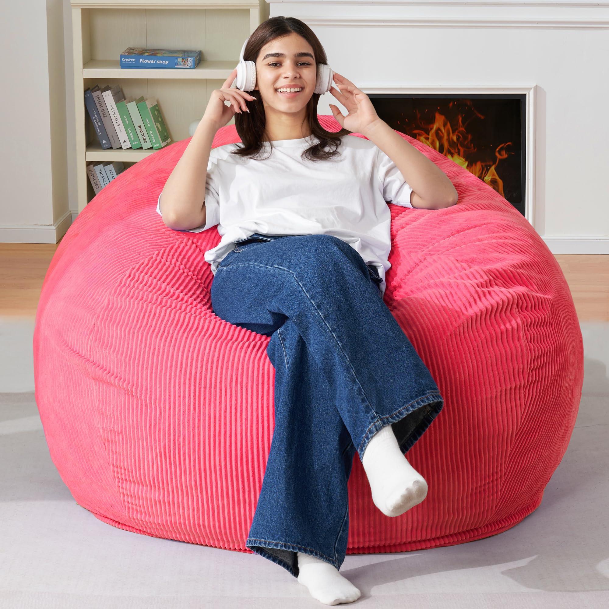 Homguava Bean Bag Chair: Teardrop Bean Bags with Memory Foam Filled, Compact Beanbag Chairs Soft Sofa with Corduroy Cover (Pink) - Image 3