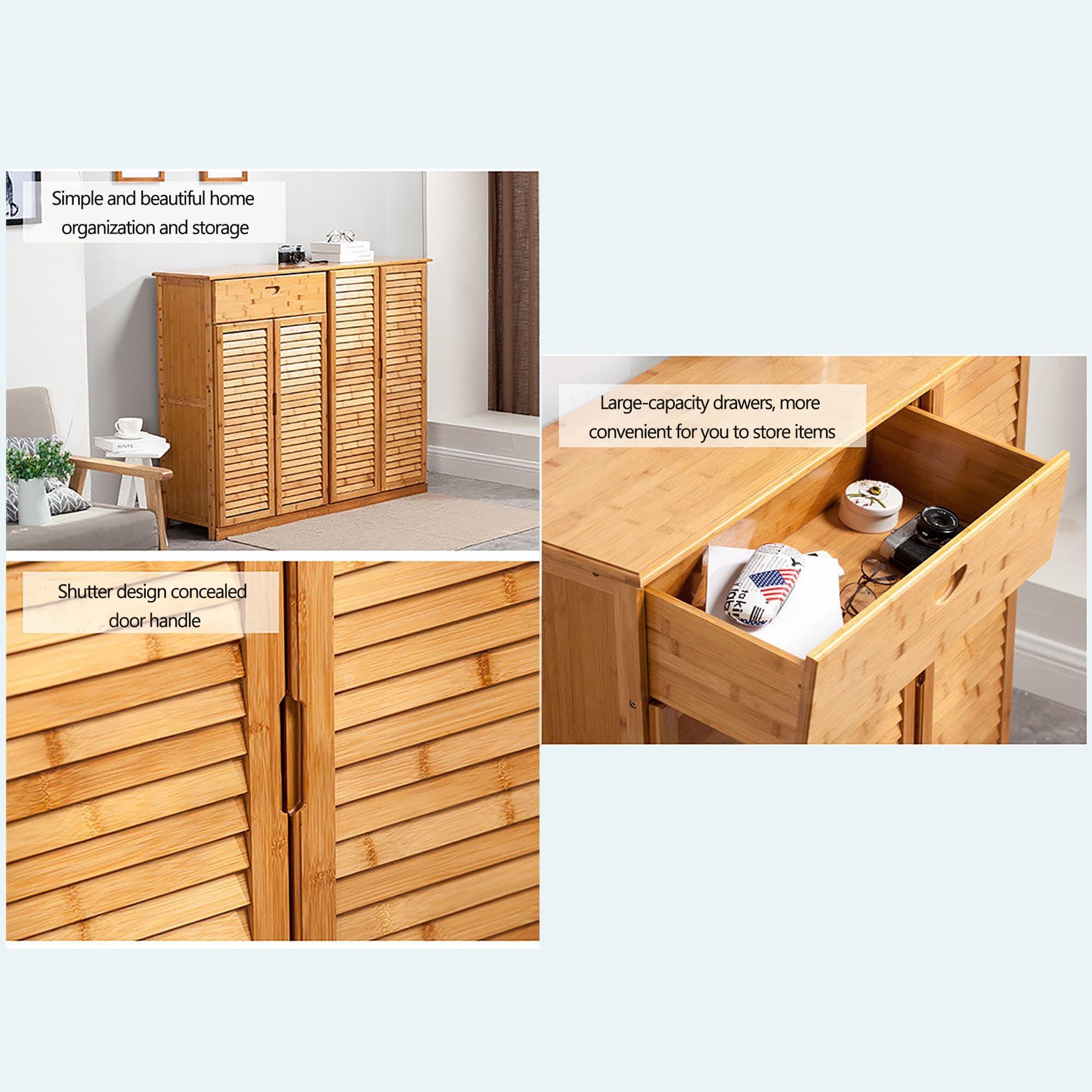 Bamboo Shoe Cabinet with Doors, Shoes Storage Organizer Shelf Stand for 26-30 Pairs, Entryway Hallway Living Room Bedroom Furniture, Beige Color (51 * 13.2 * 34.2IN) - Image 6